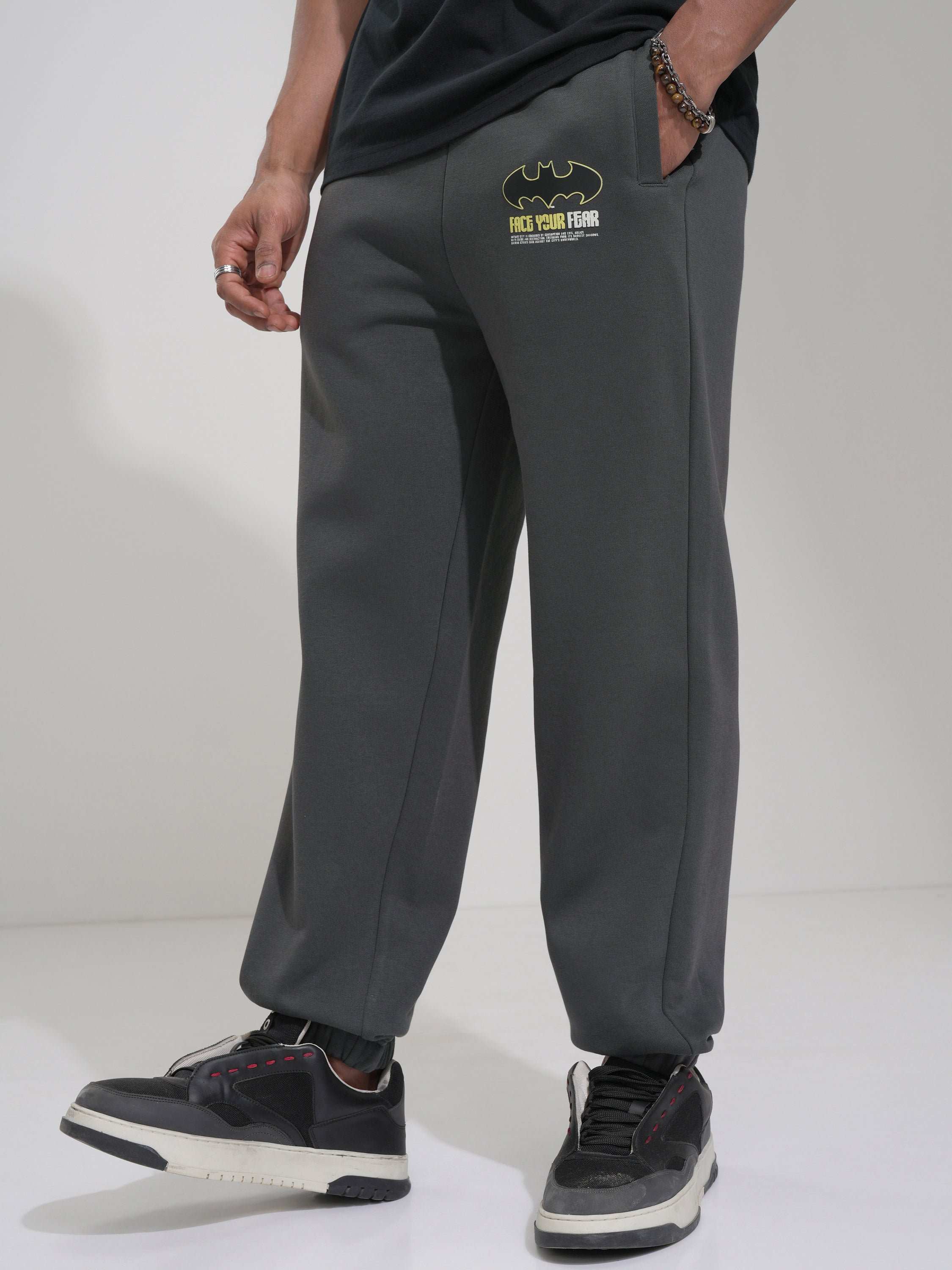 DC By Highlander Men Grey Batman Straight Fit Printed Joggers - Grey - Image 4