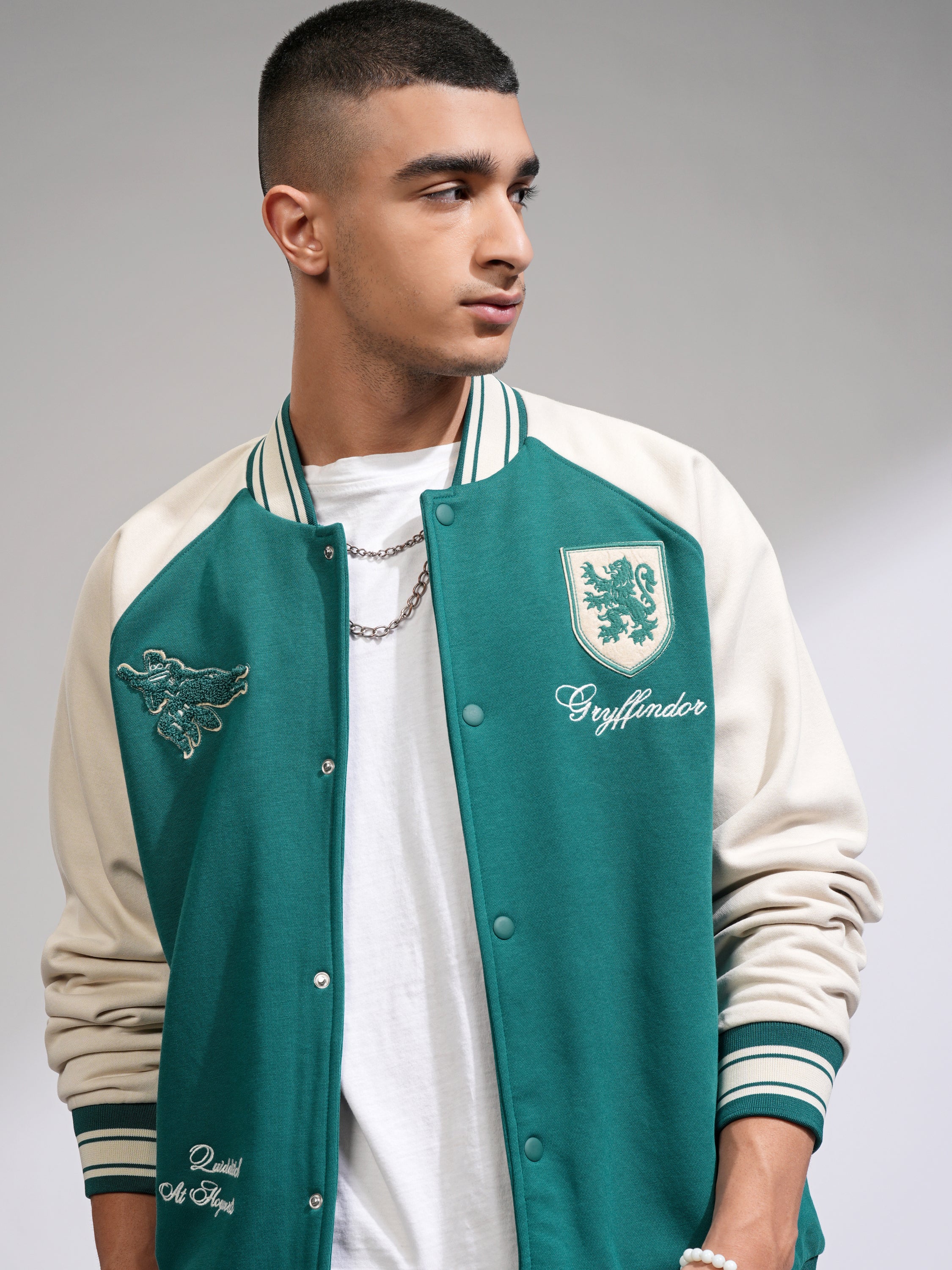 WB By Highlander Men Green Harry Potter Printed Varsity Jacket - Green - Image 1