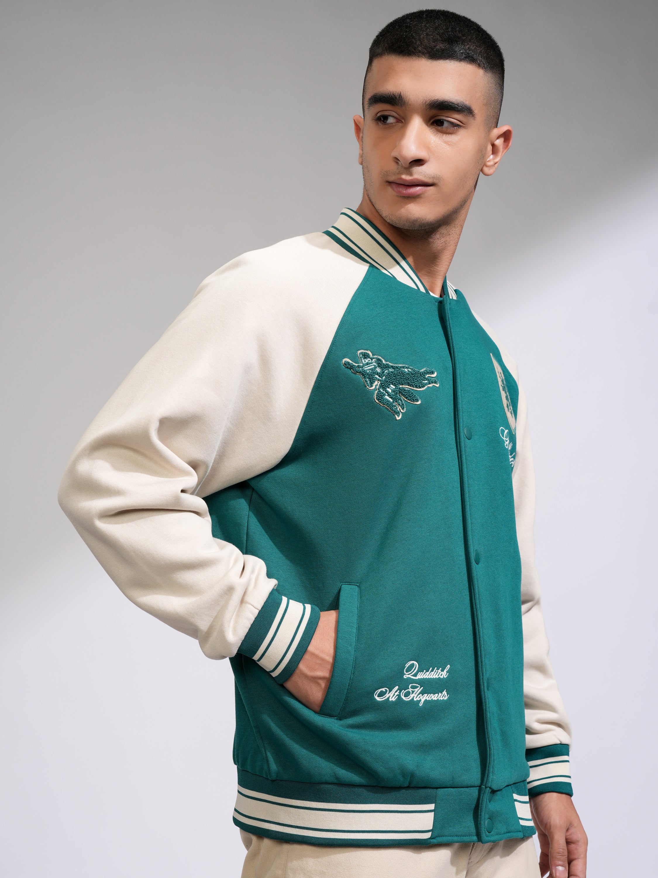 WB By Highlander Men Green Harry Potter Printed Varsity Jacket - Green - Image 6