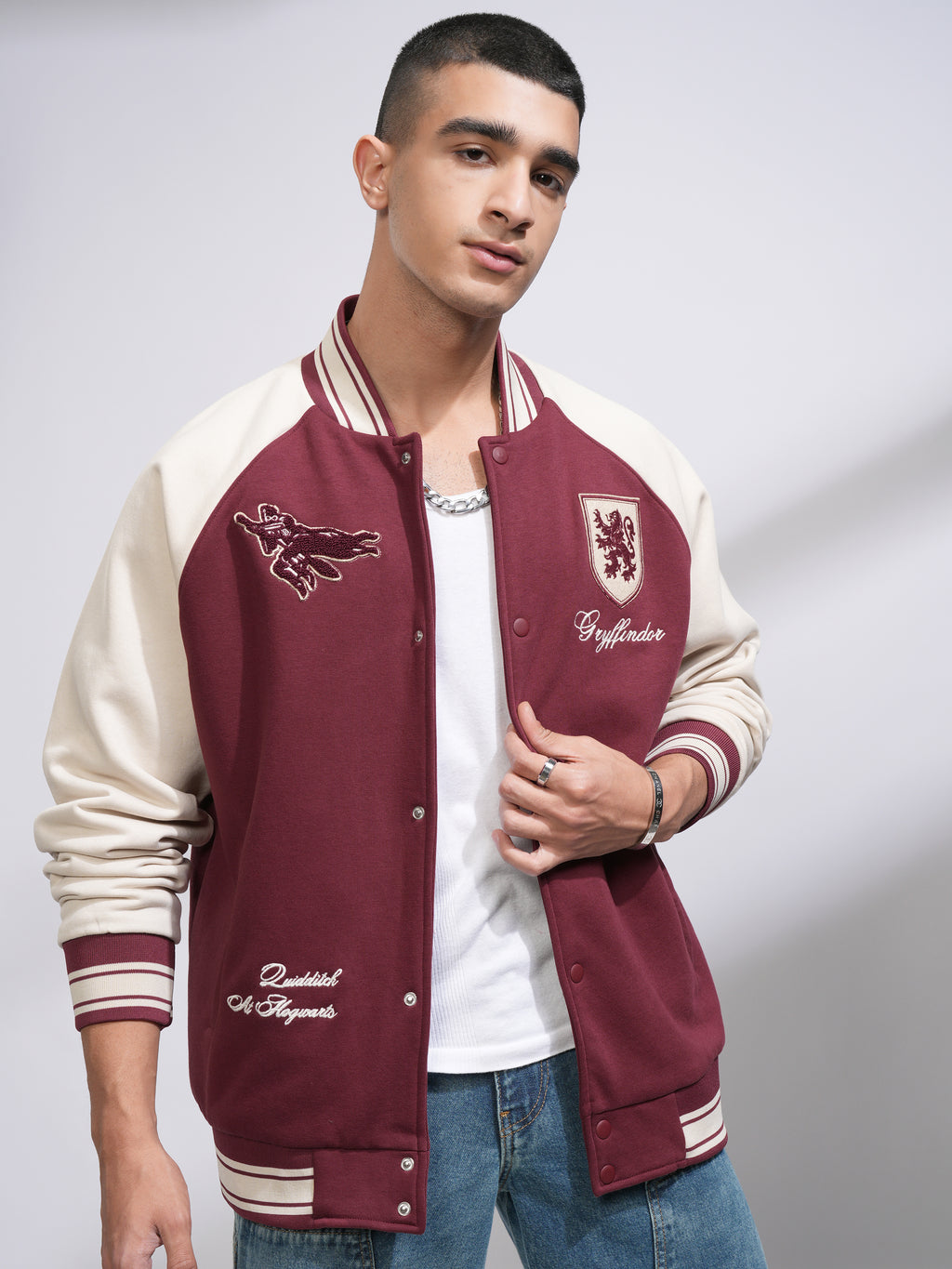 WB By Highlander Men Maroon Harry Potter Printed Varsity Jacket - Maroon - Image 3