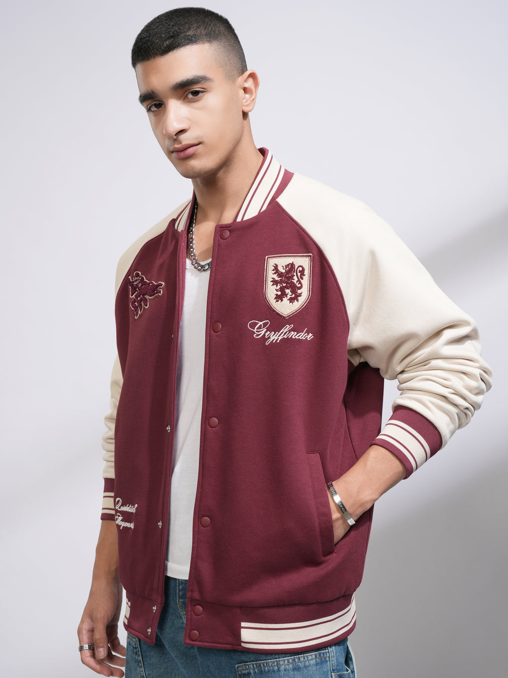 WB By Highlander Men Maroon Harry Potter Printed Varsity Jacket - Maroon - Image 4