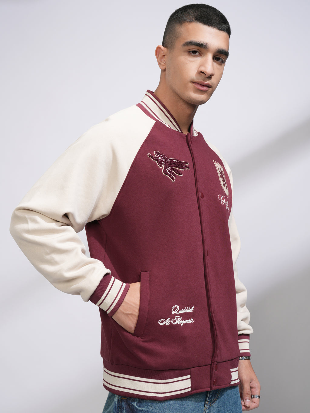 WB By Highlander Men Maroon Harry Potter Printed Varsity Jacket - Maroon - Image 6