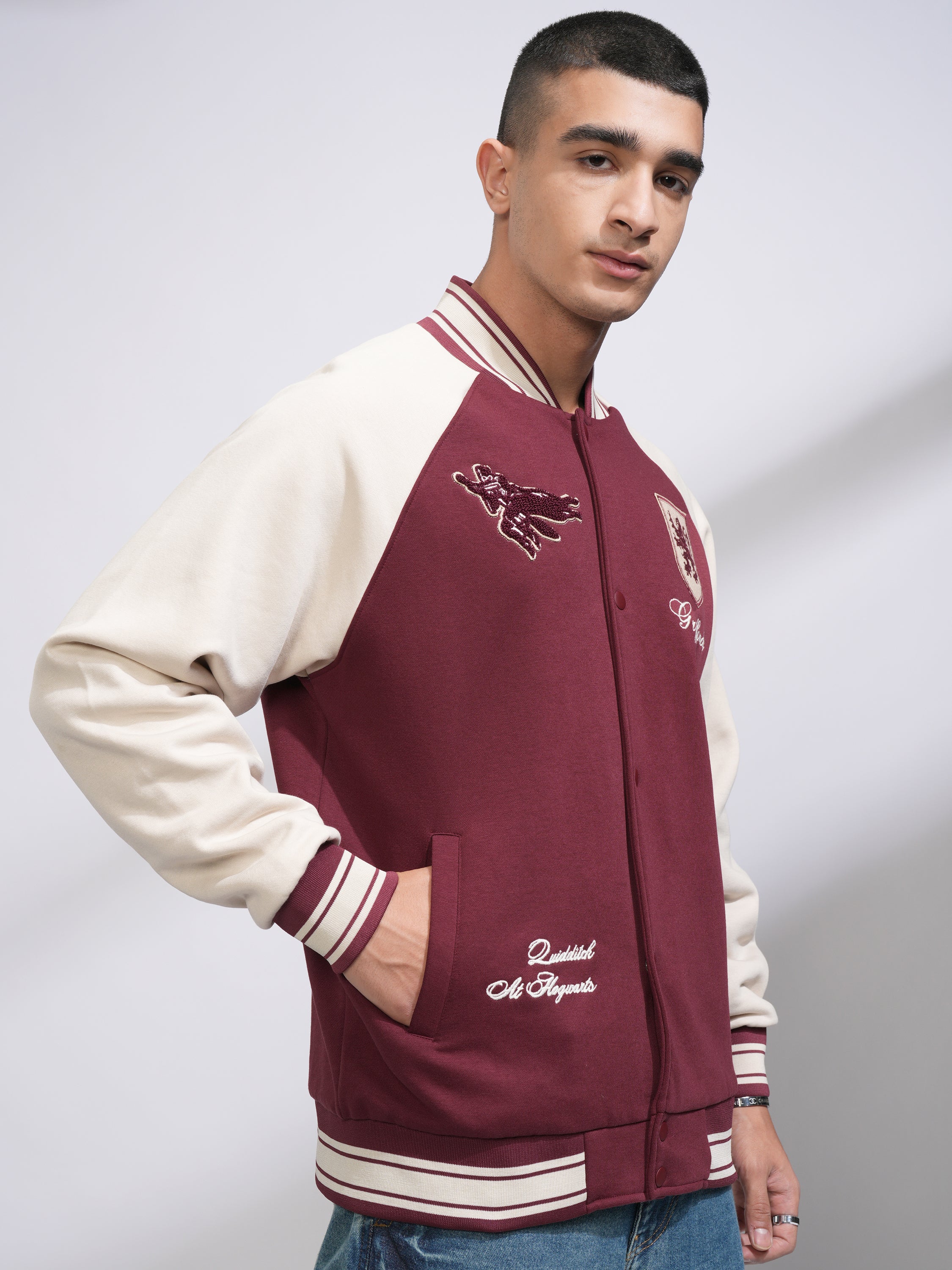 WB By Highlander Men Maroon Harry Potter Printed Varsity Jacket - Maroon - Image 6