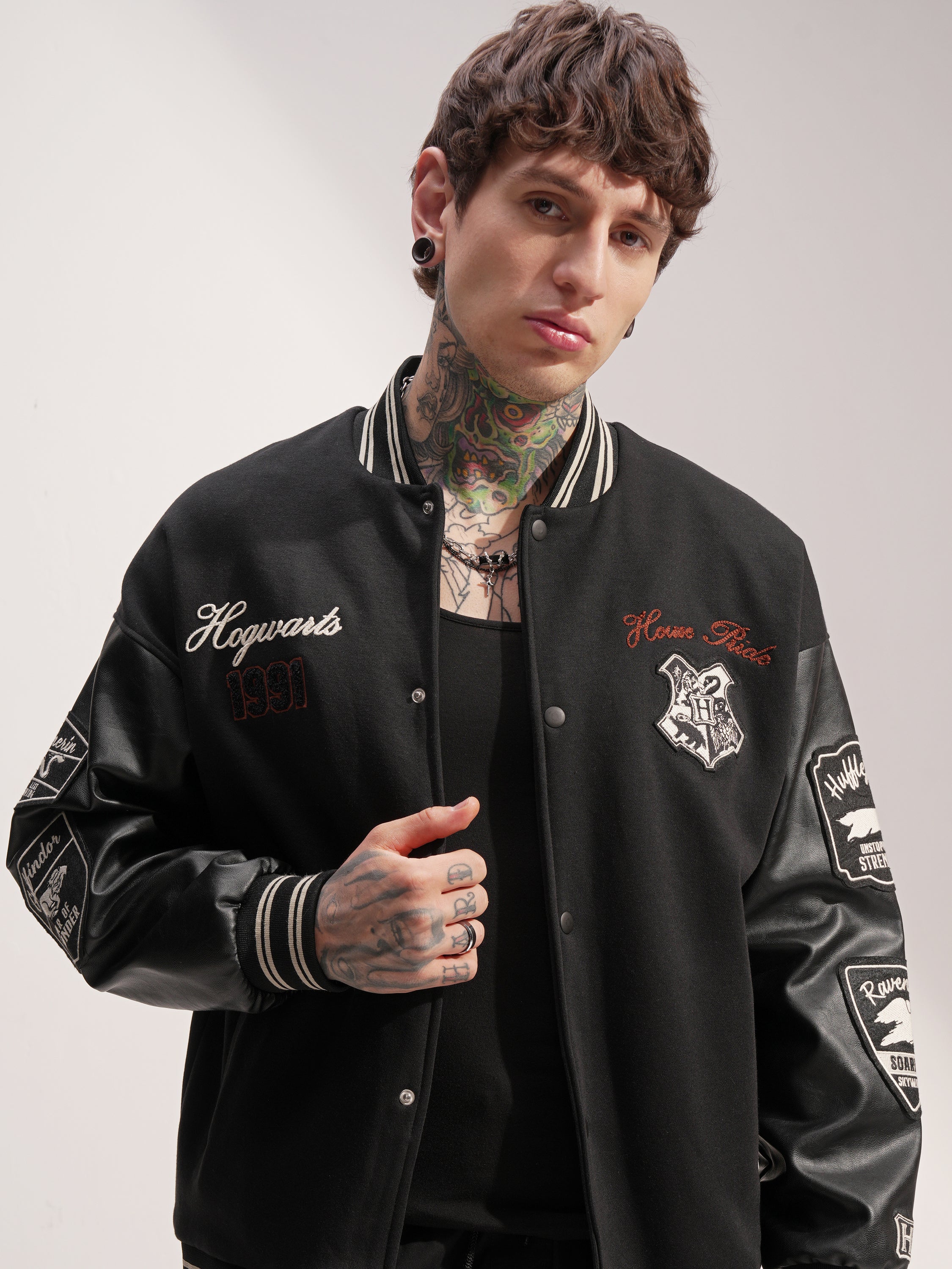 WB By Highlander Men Black Harry Potter Printed Varsity Jacket - Black - Image 1