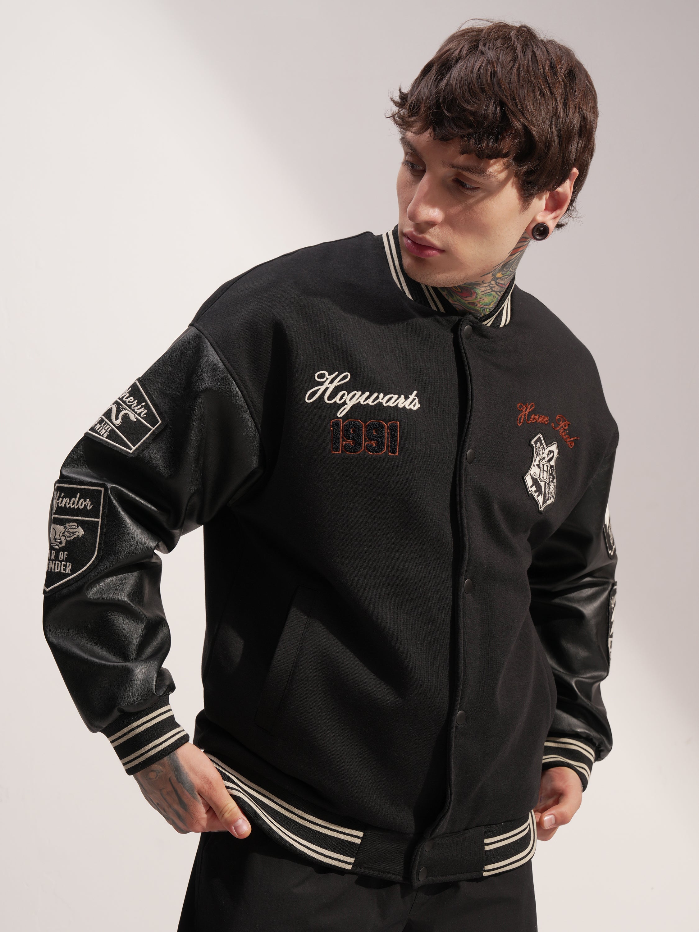 WB By Highlander Men Black Harry Potter Printed Varsity Jacket - Black - Image 6
