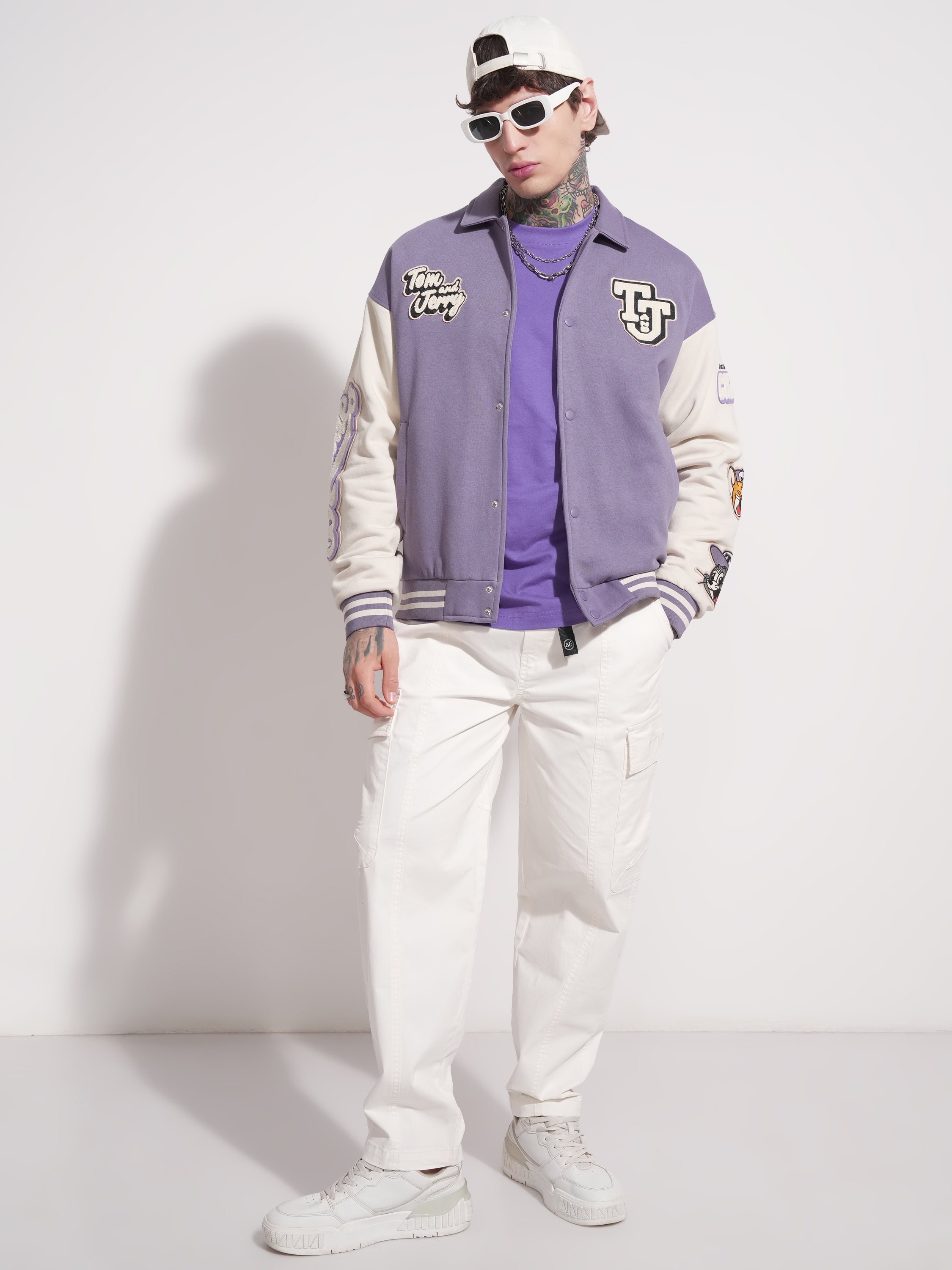 WB By Highlander Men Purple Tom And Jerry Printed Varsity Jacket - Purple - Image 2