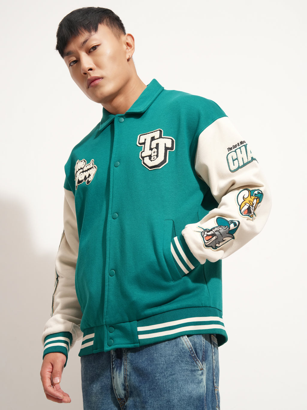WB By Highlander Men Green Tom & Jerry Printed Varsity Jacket - Green - Image 4