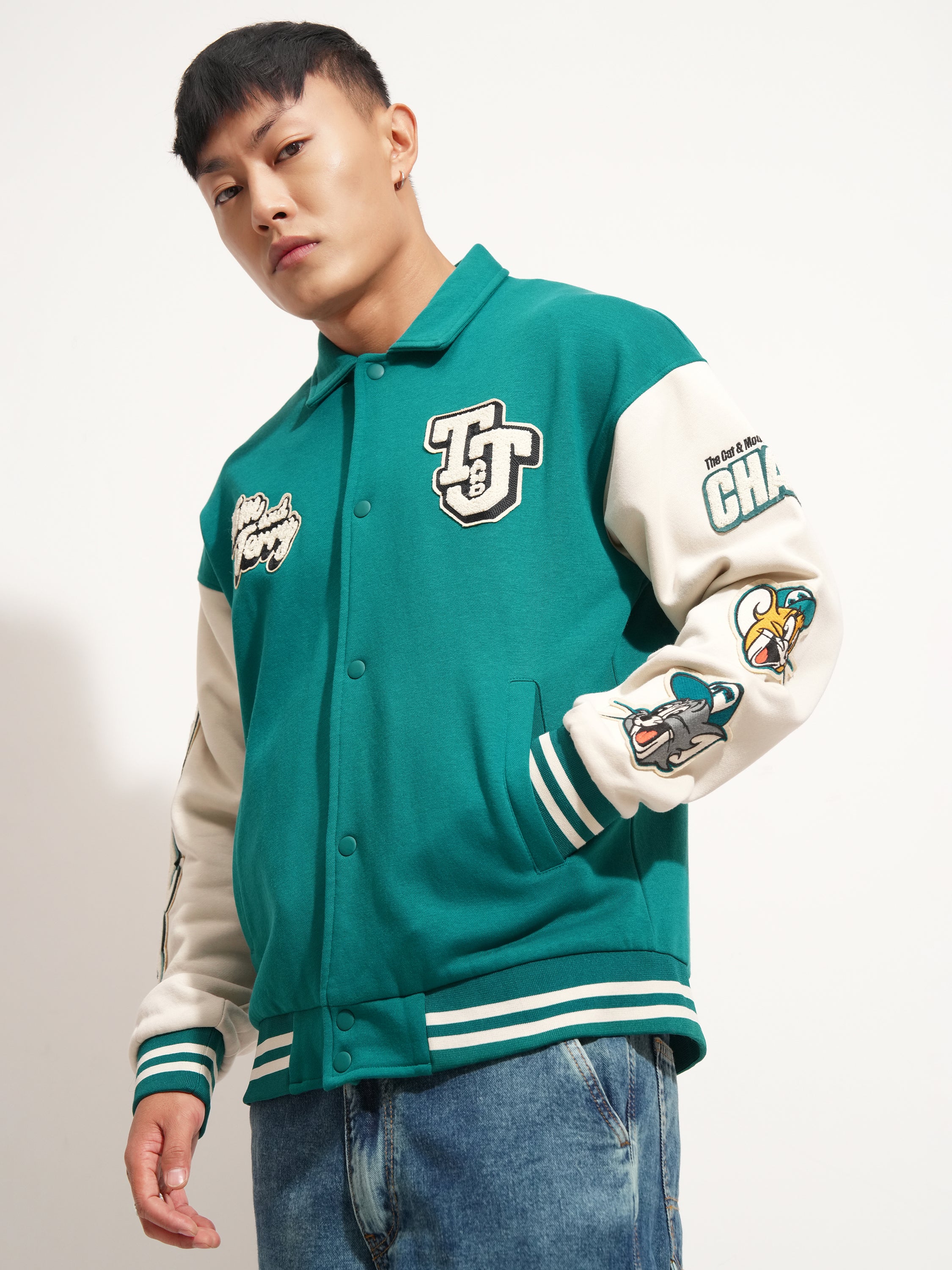 WB By Highlander Men Green Tom & Jerry Printed Varsity Jacket - Green - Image 4
