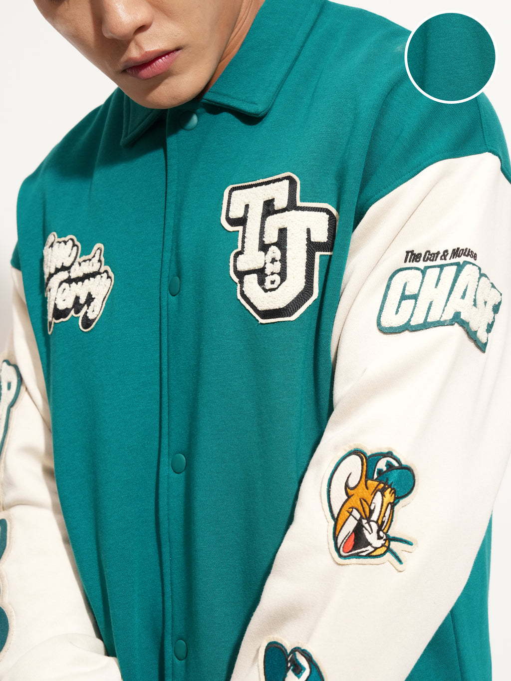 WB By Highlander Men Green Tom & Jerry Printed Varsity Jacket - Green - Image 5