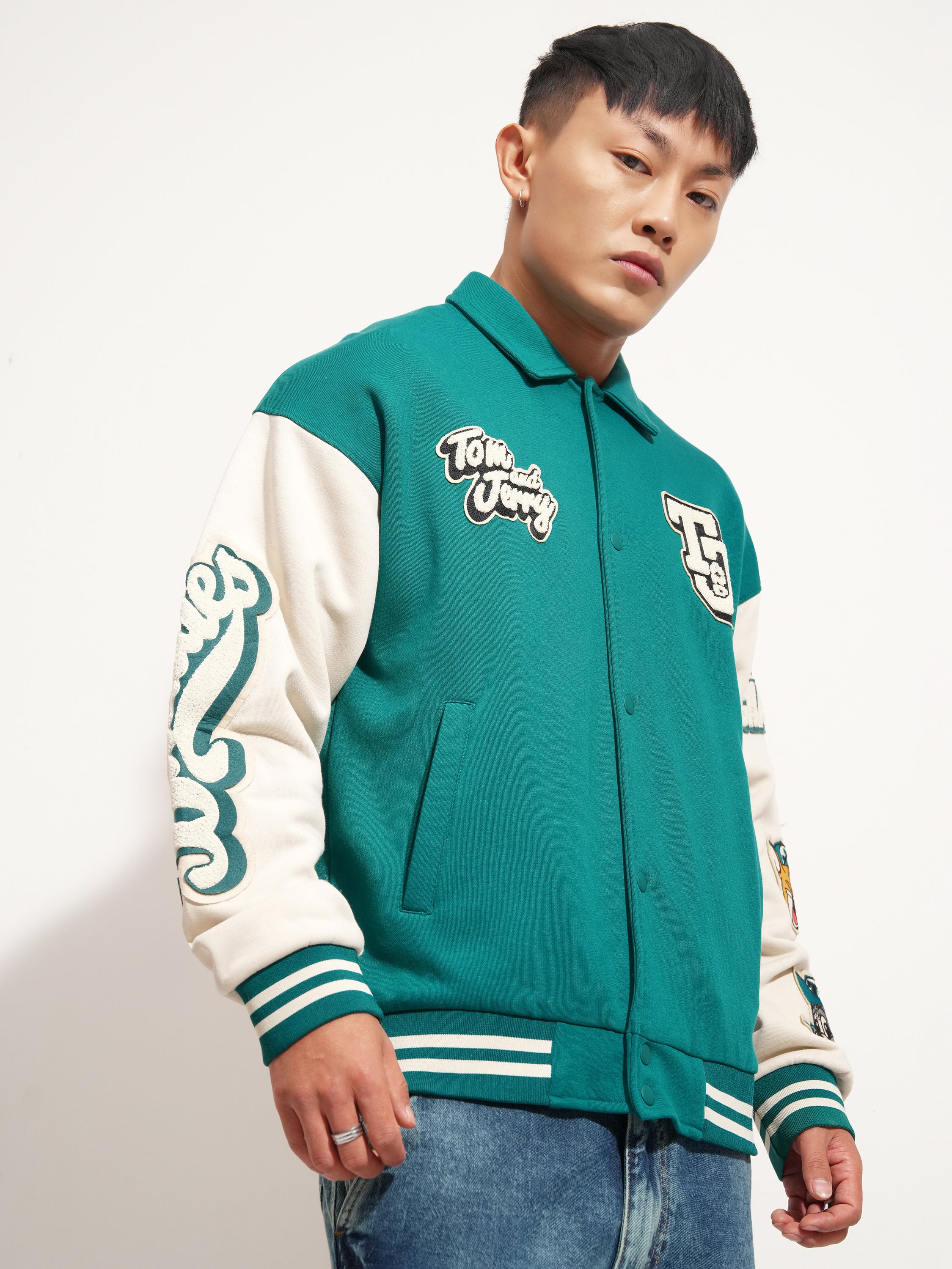 WB By Highlander Men Green Tom & Jerry Printed Varsity Jacket - Green - Image 6