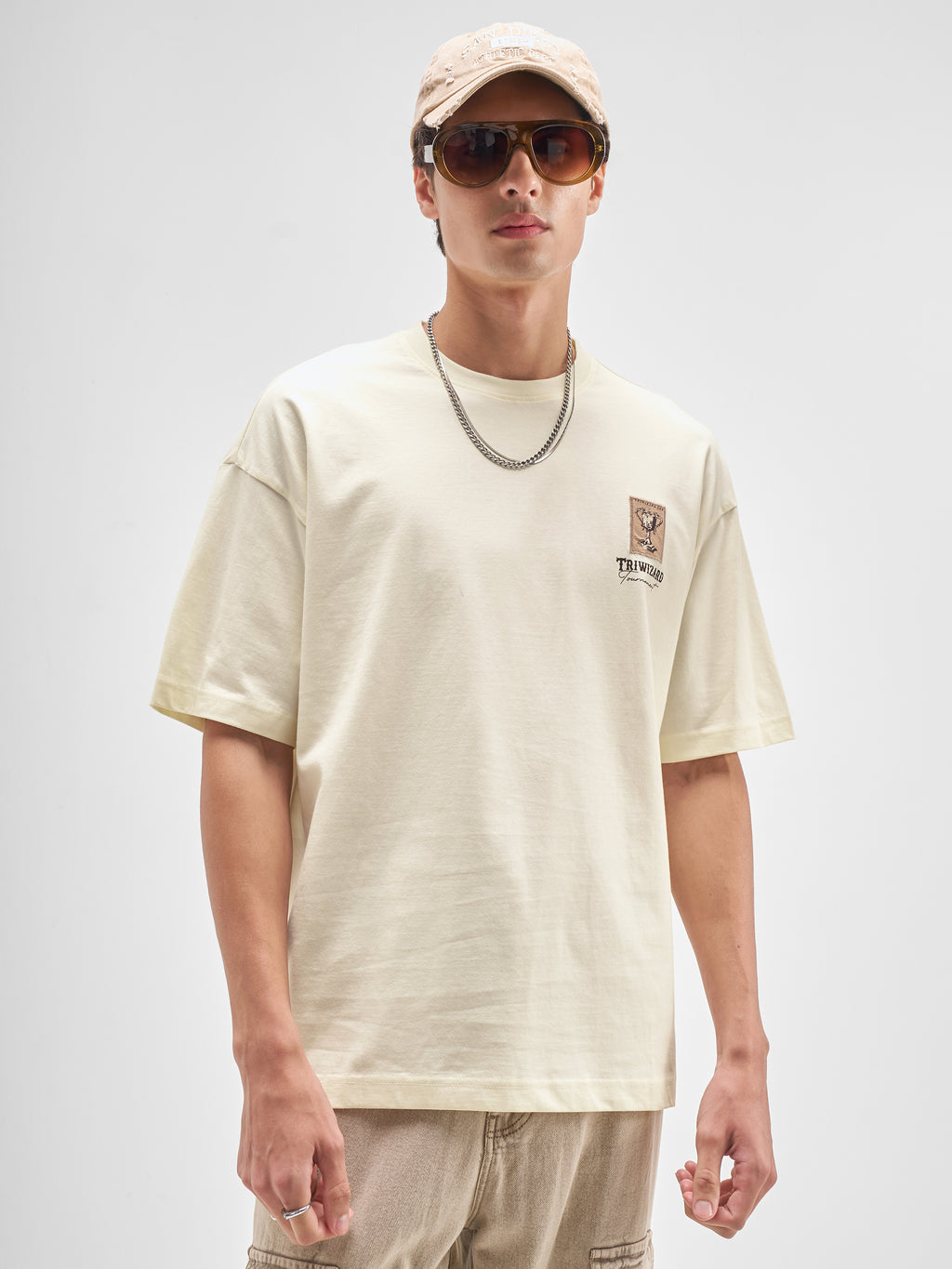 WB By Highlander Men Beige Harry Potter Applique Round Neck Applique T-Shirt - Beige - Image 6