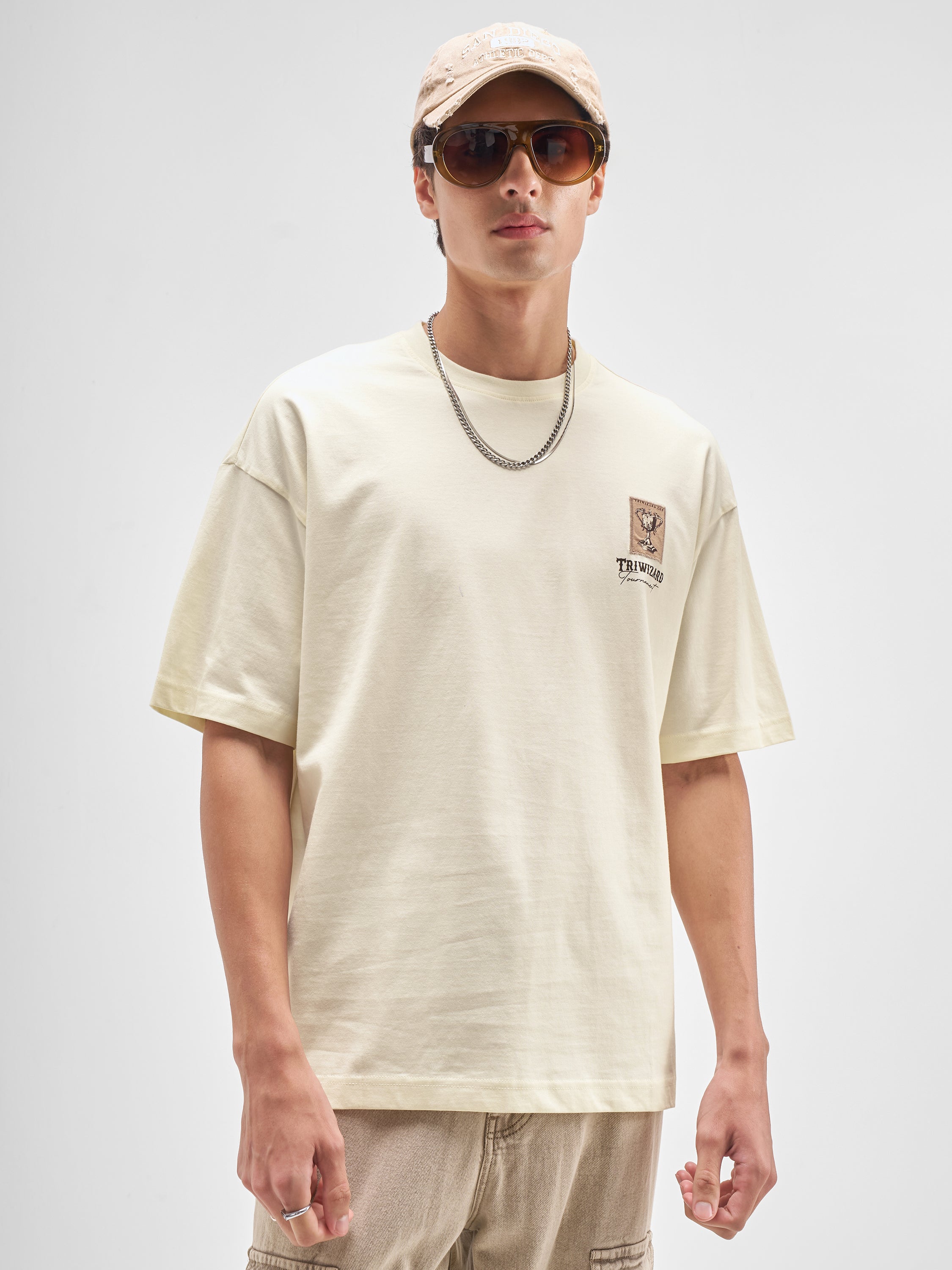 WB By Highlander Men Beige Harry Potter Applique Round Neck Applique T-Shirt - Beige - Image 6