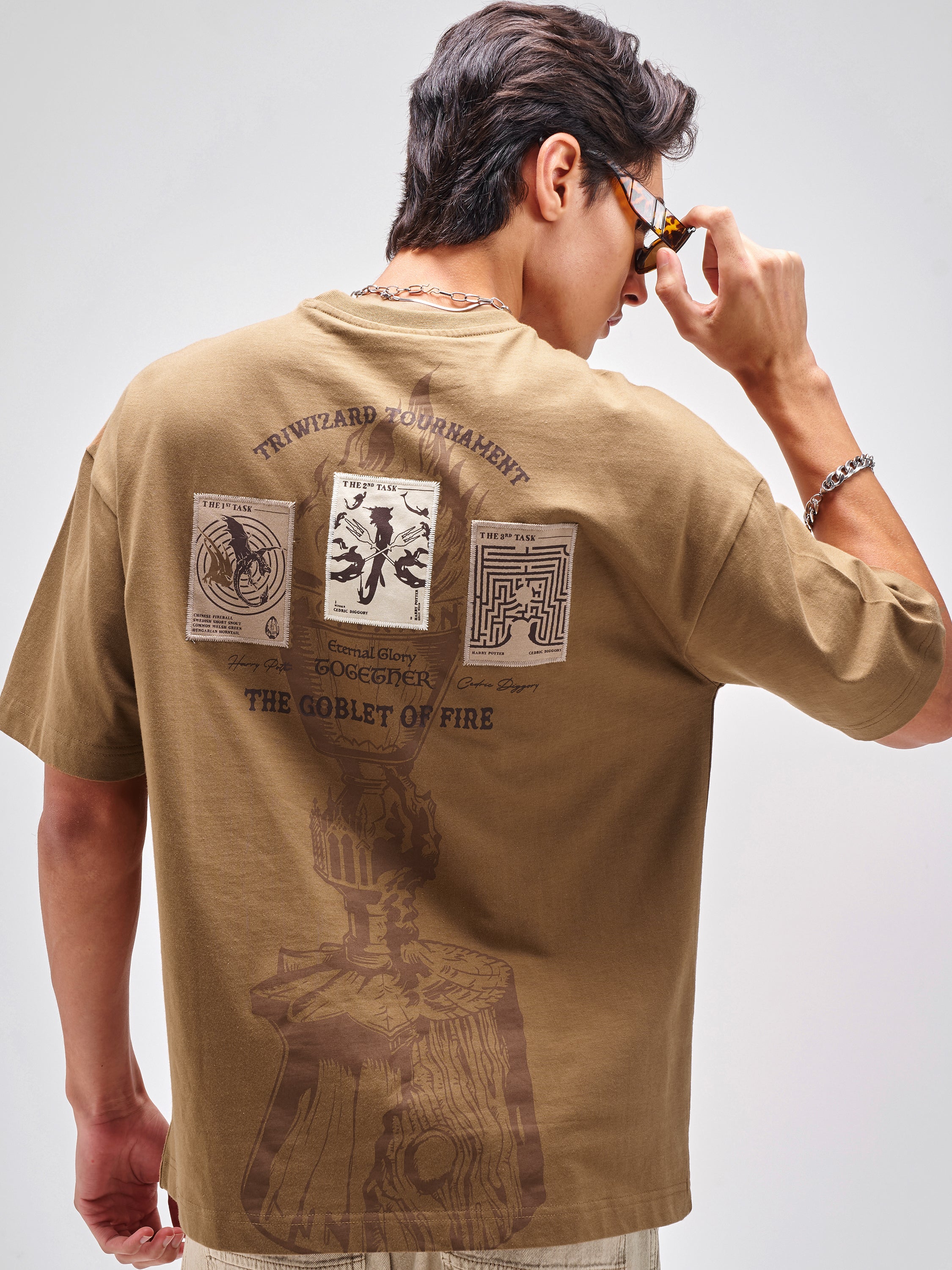 WB By Highlander Men Harry Potter Brown Applique Round Neck T-Shirt - Brown - Image 3