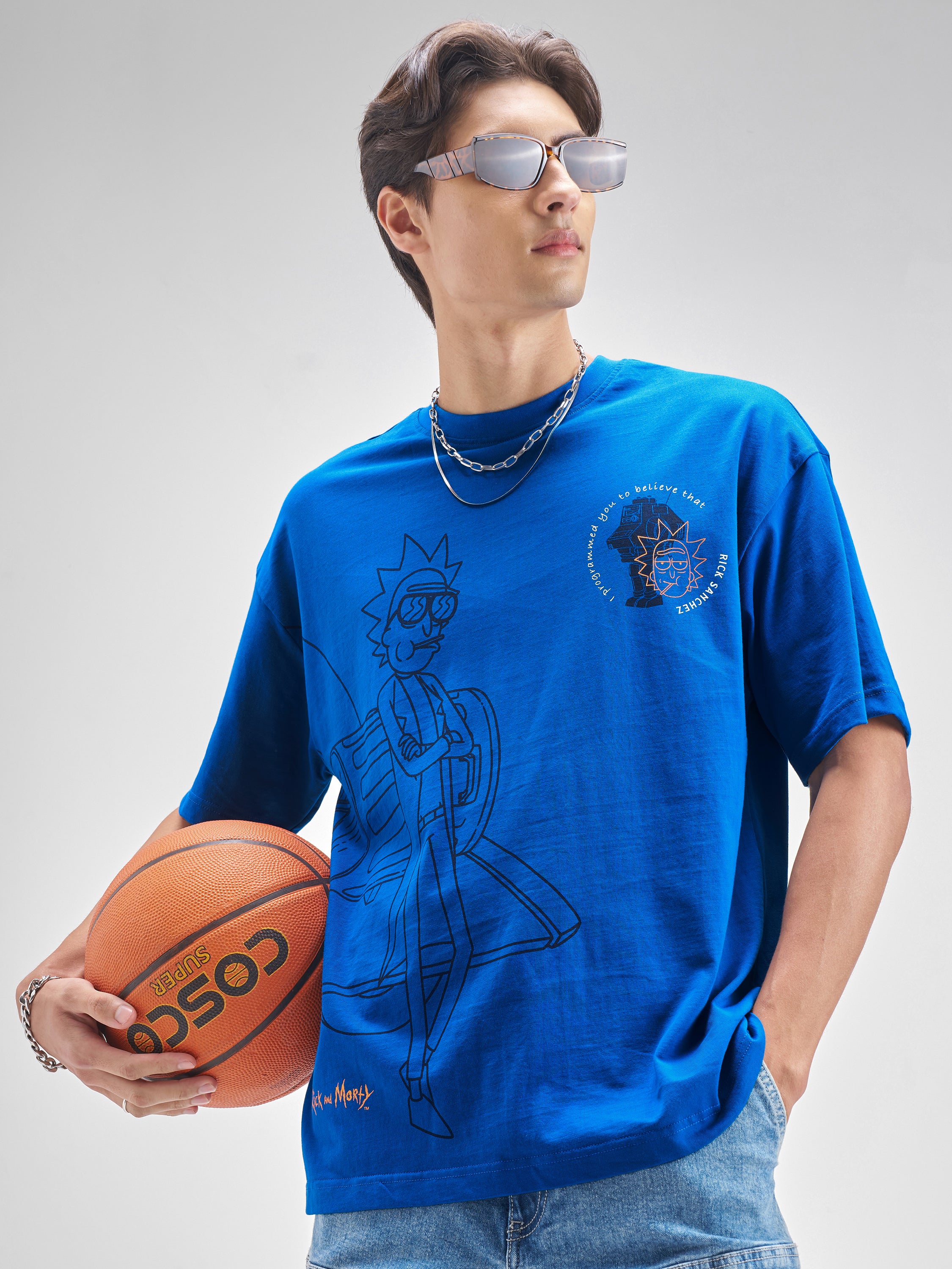 WB By Highlander Men Blue Rick And Morty Printed Round Neck T-Shirt - Blue - Image 5