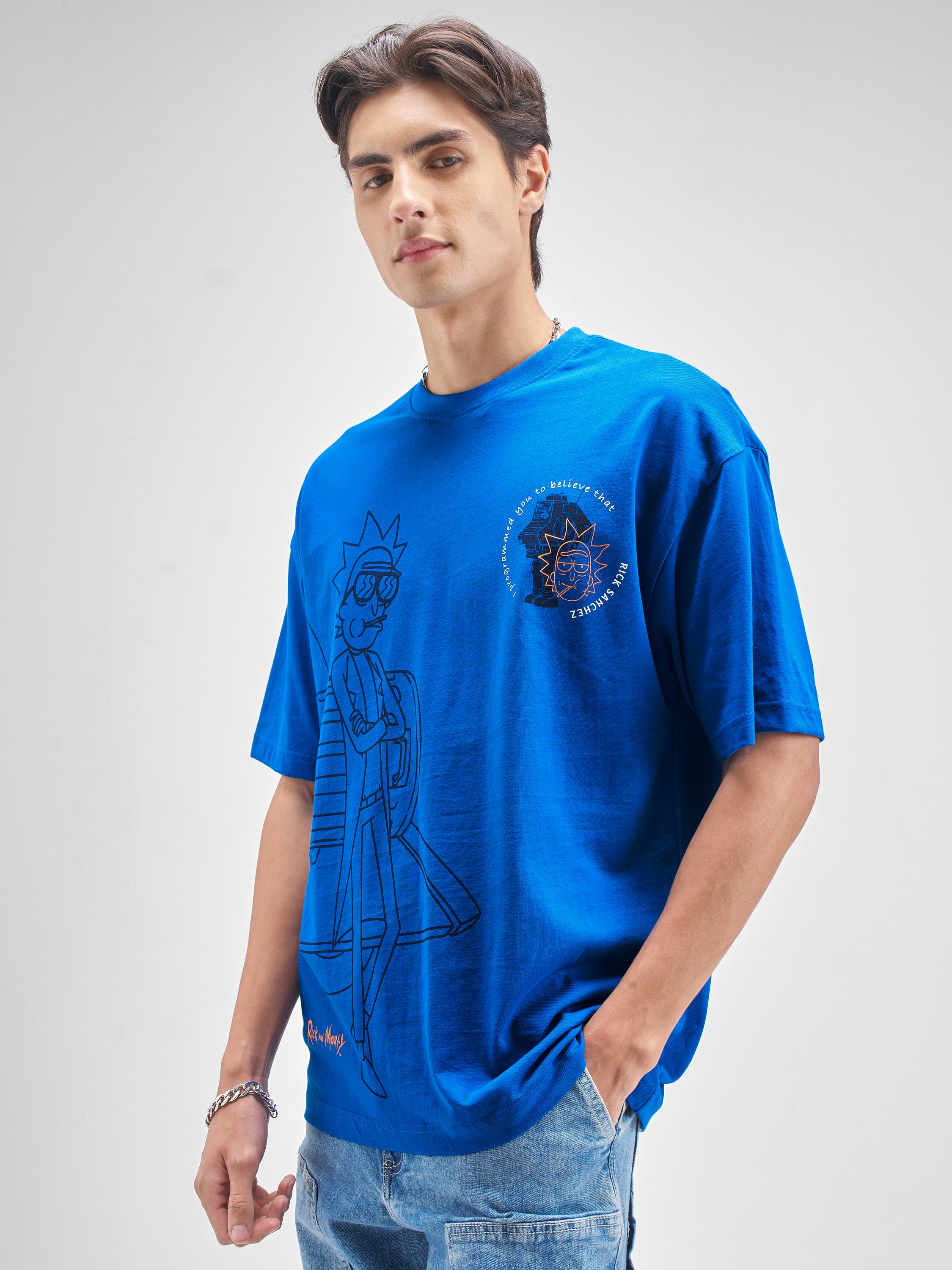 WB By Highlander Men Blue Rick And Morty Printed Round Neck T-Shirt - Blue - Image 6