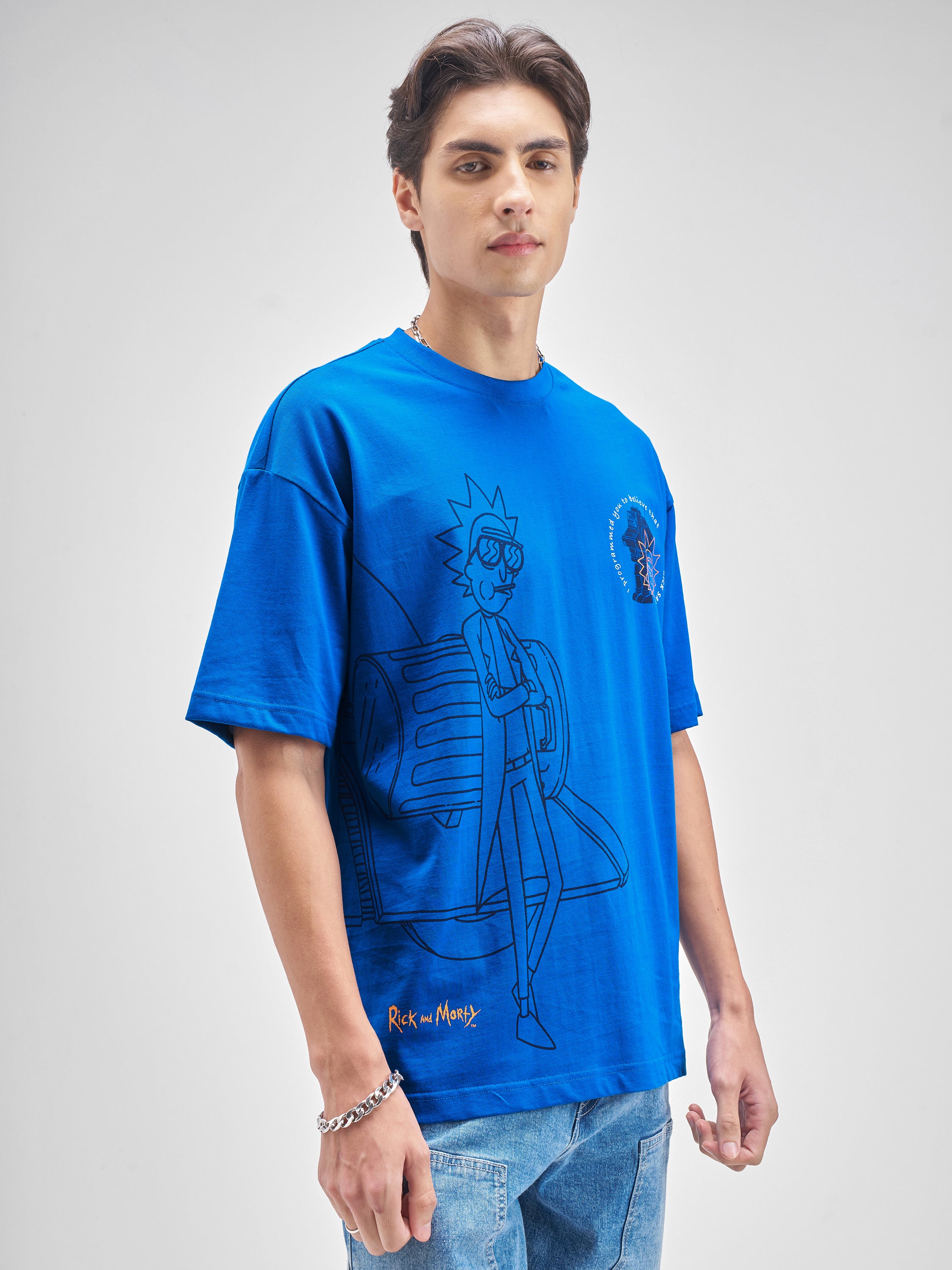 WB By Highlander Men Blue Rick And Morty Printed Round Neck T-Shirt - Blue - Image 8