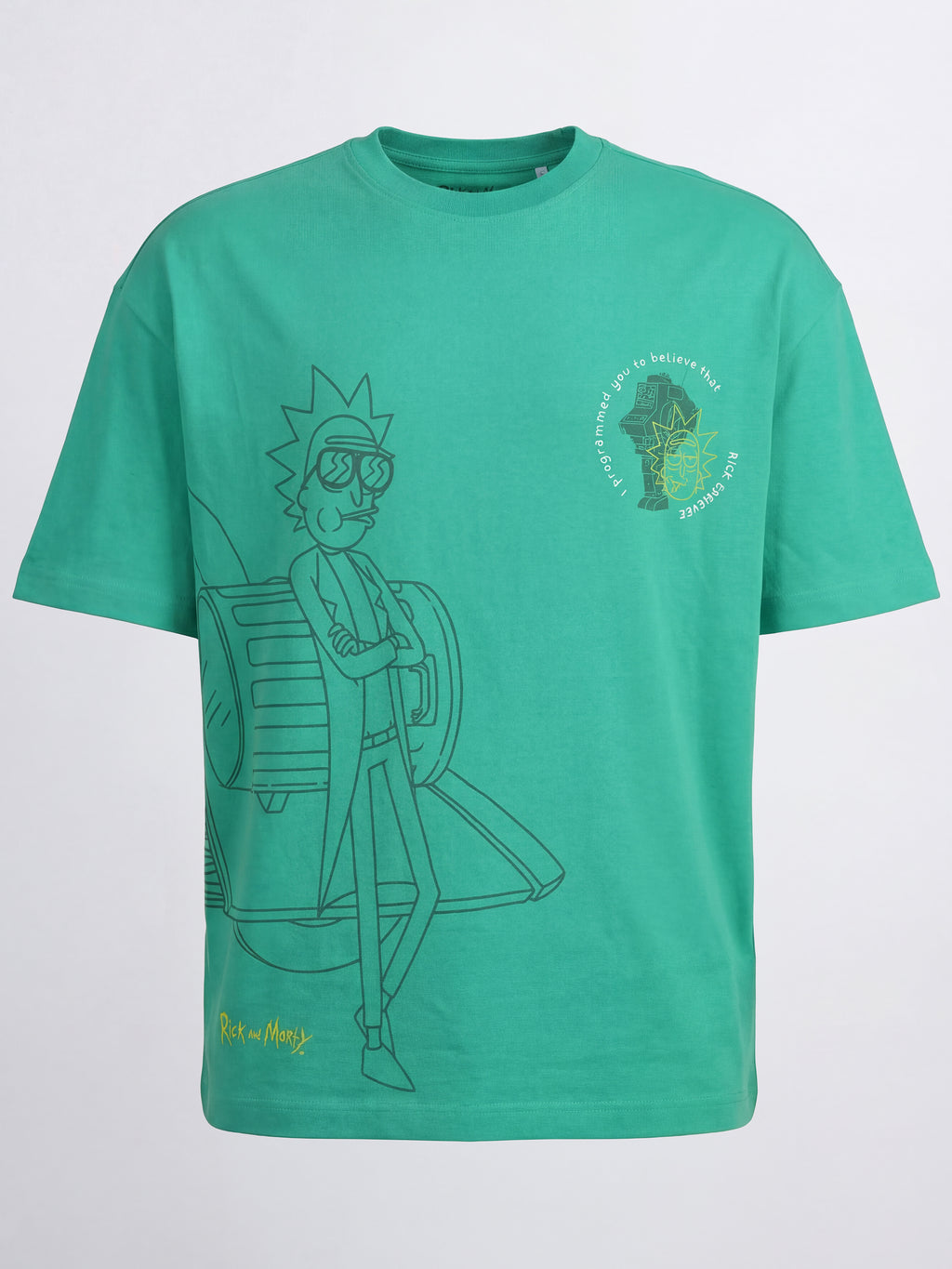 WB By Highlander Men Green Rick And Morty Printed Round Neck Oversized Fit T-Shirt - Green - Image 2
