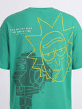 WB By Highlander Men Green Rick And Morty Printed Round Neck Oversized Fit T-Shirt - Green - Image 1