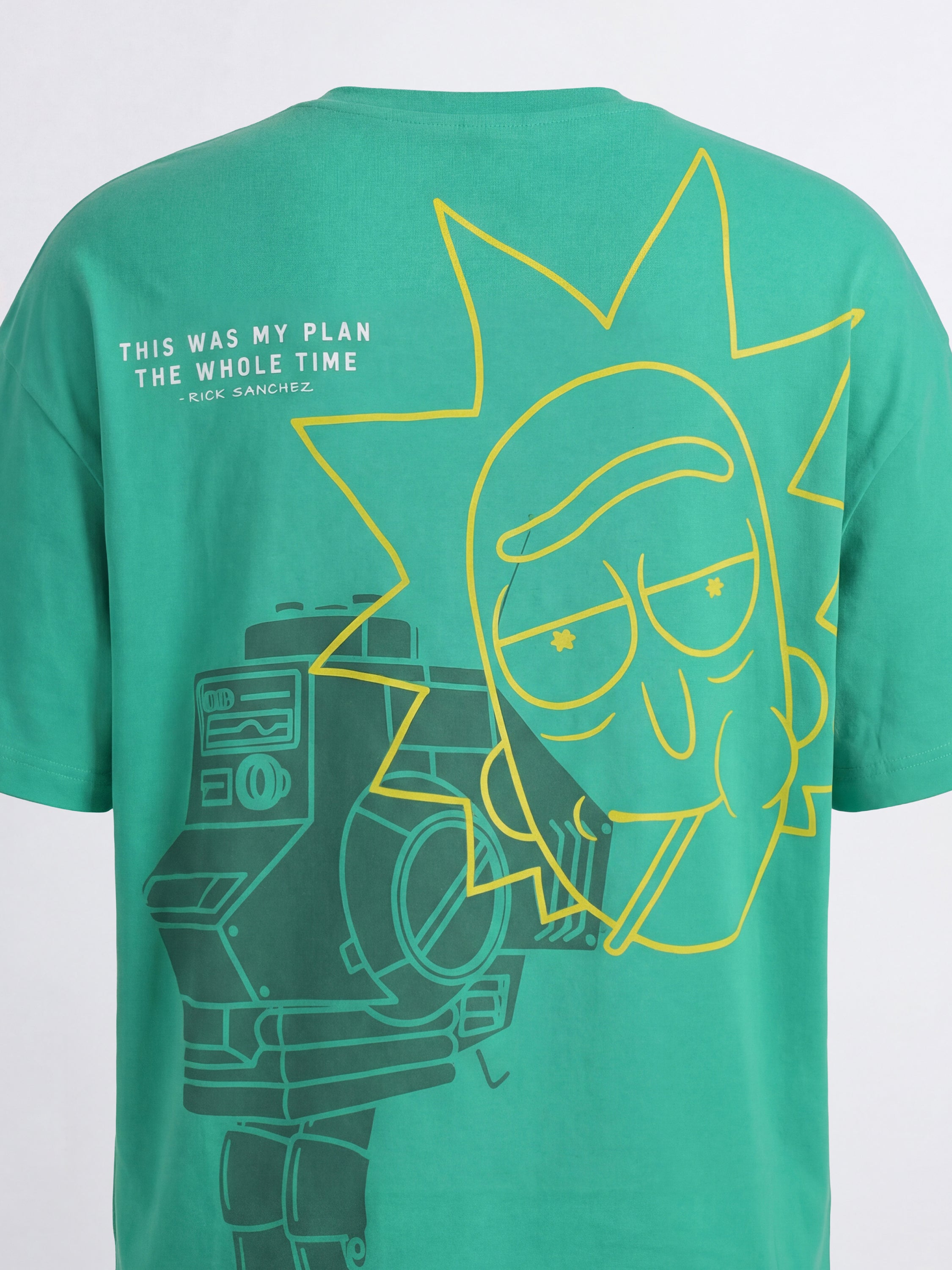 WB By Highlander Men Green Rick And Morty Printed Round Neck Oversized Fit T-Shirt - Green - Image 1