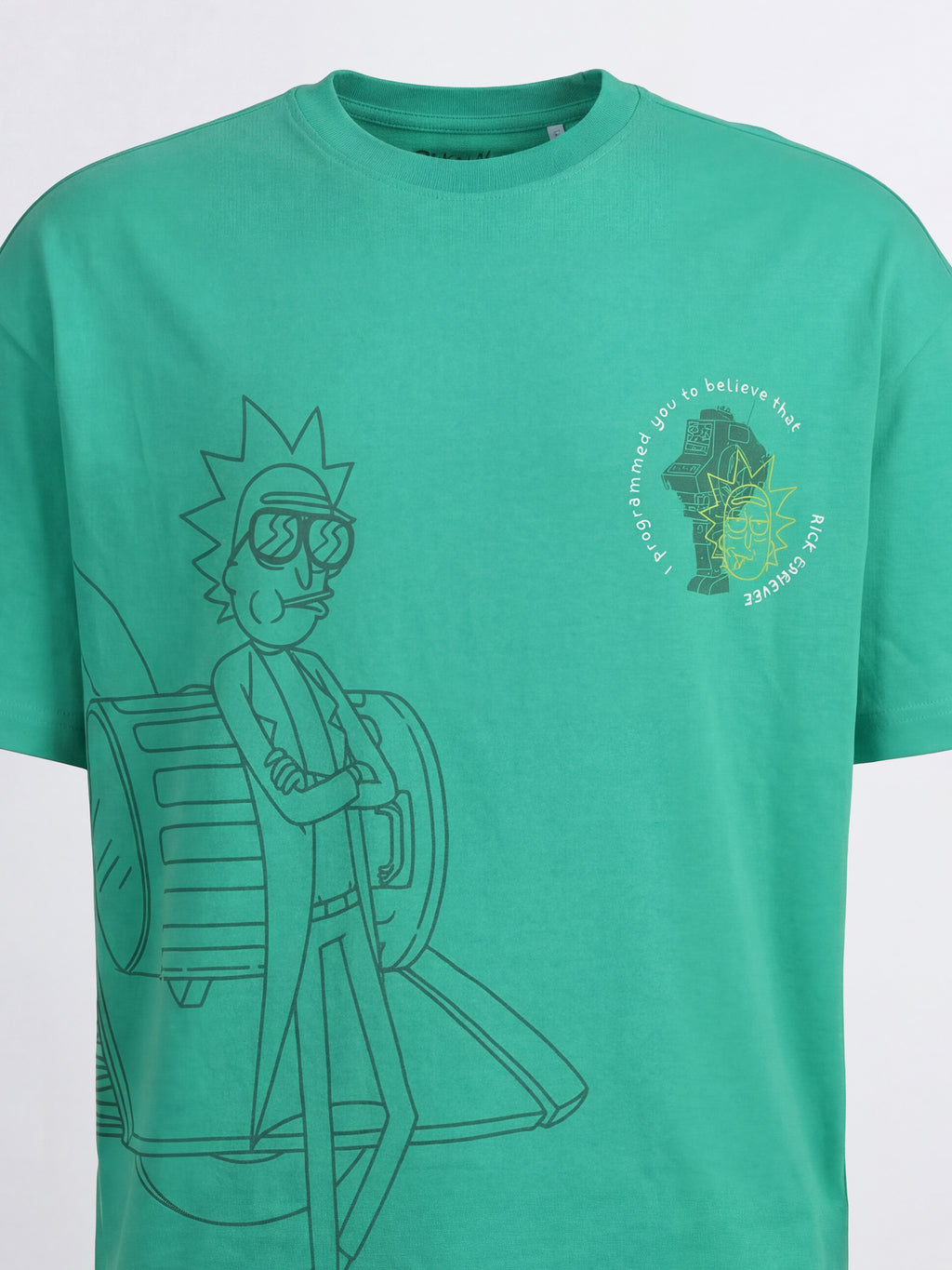 WB By Highlander Men Green Rick And Morty Printed Round Neck Oversized Fit T-Shirt - Green - Image 3
