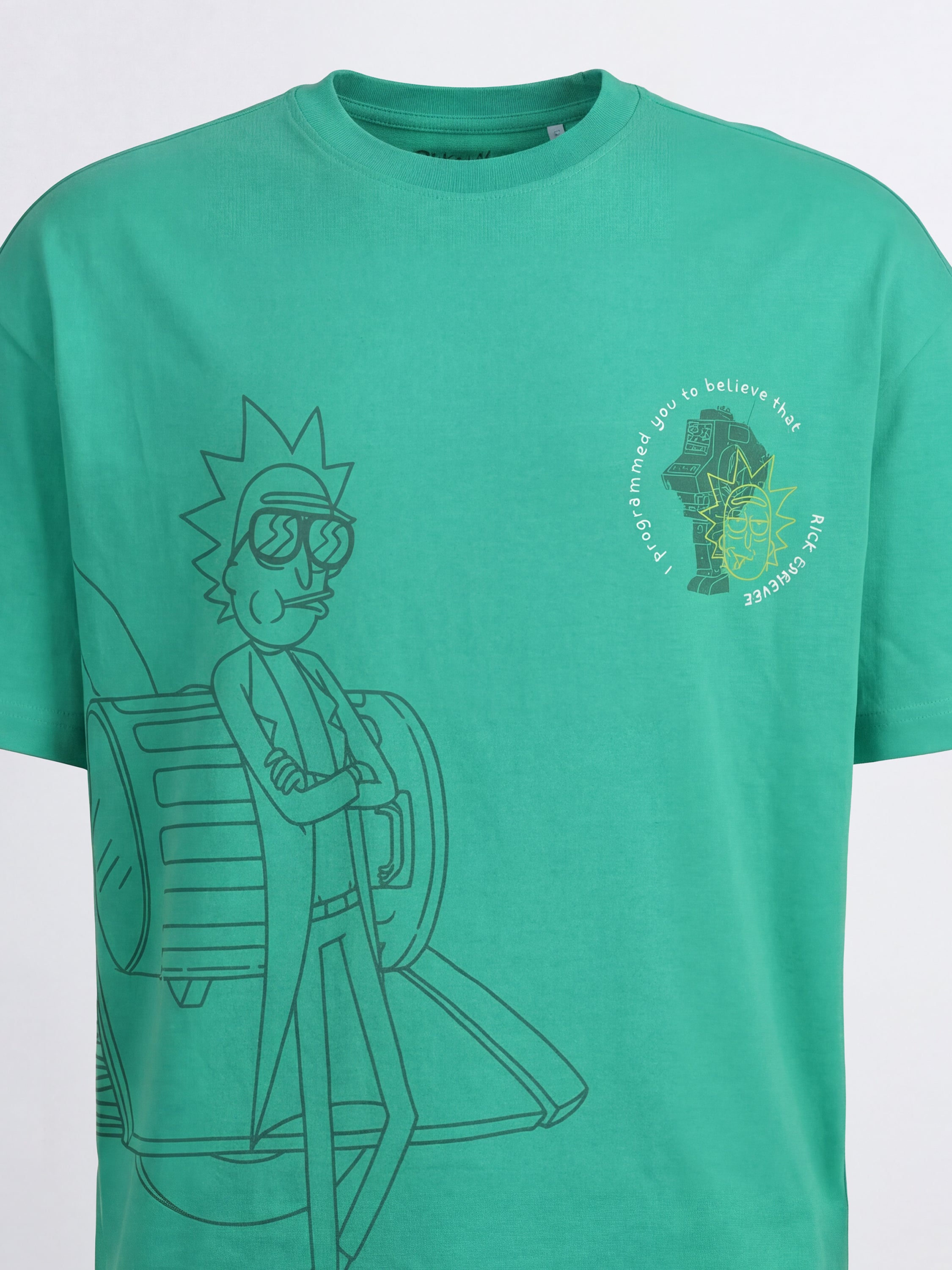 WB By Highlander Men Green Rick And Morty Printed Round Neck Oversized Fit T-Shirt - Green - Image 3
