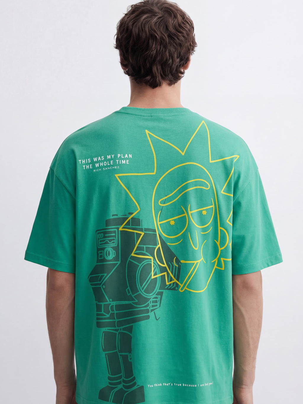 WB By Highlander Men Green Rick And Morty Printed Round Neck Oversized Fit T-Shirt - Green - Image 4