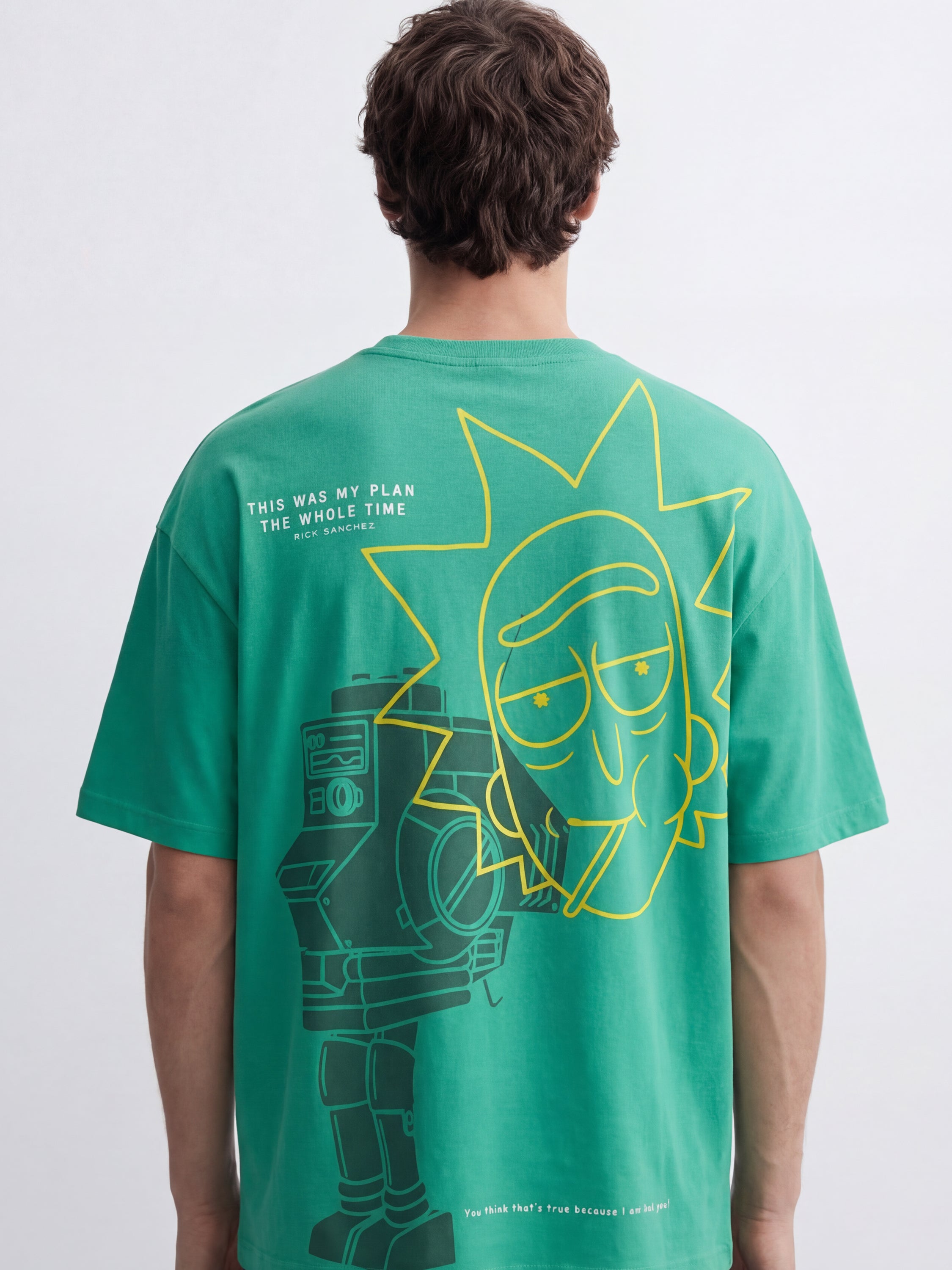 WB By Highlander Men Green Rick And Morty Printed Round Neck Oversized Fit T-Shirt - Green - Image 4