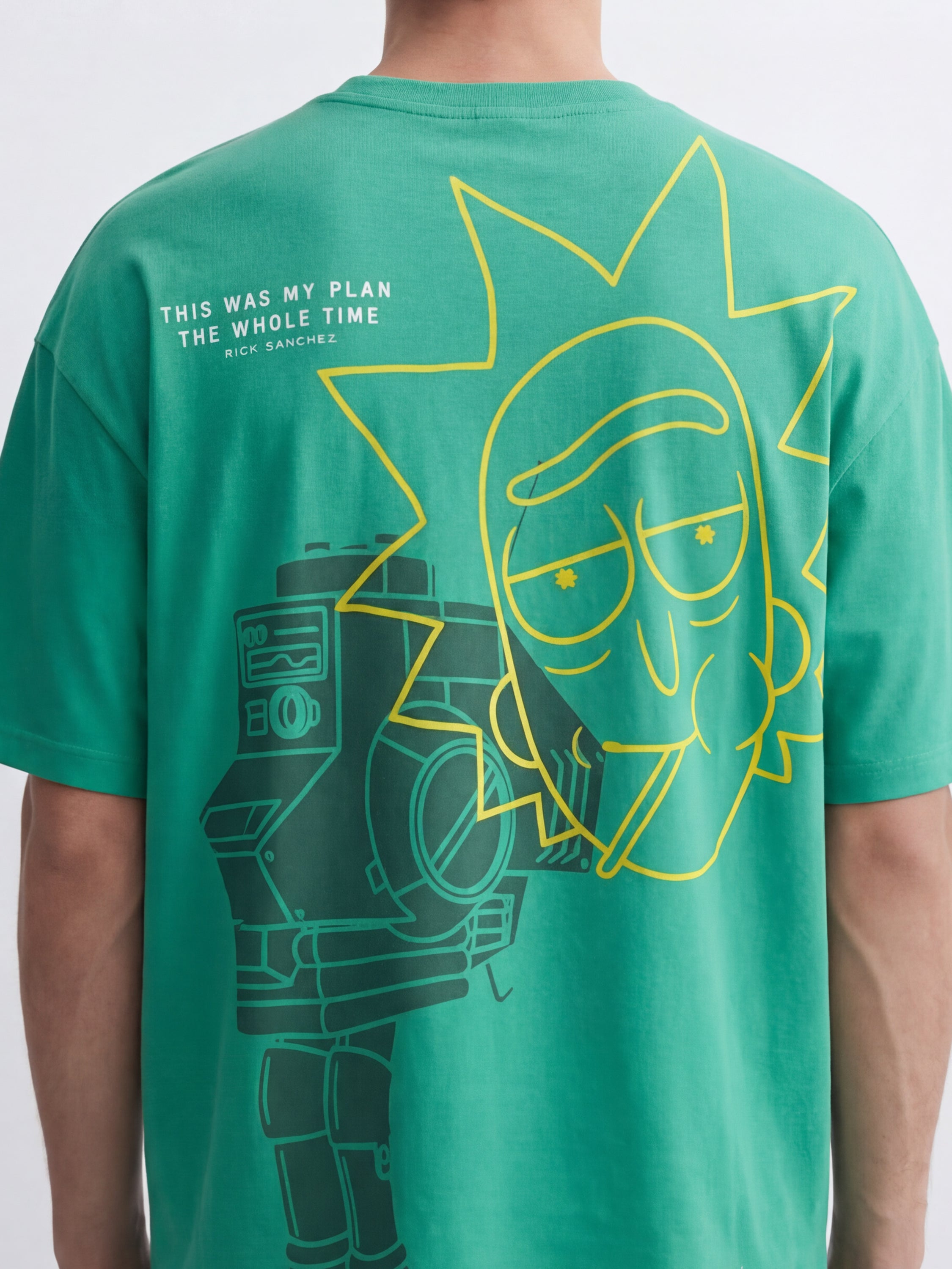 WB By Highlander Men Green Rick And Morty Printed Round Neck Oversized Fit T-Shirt - Green - Image 7