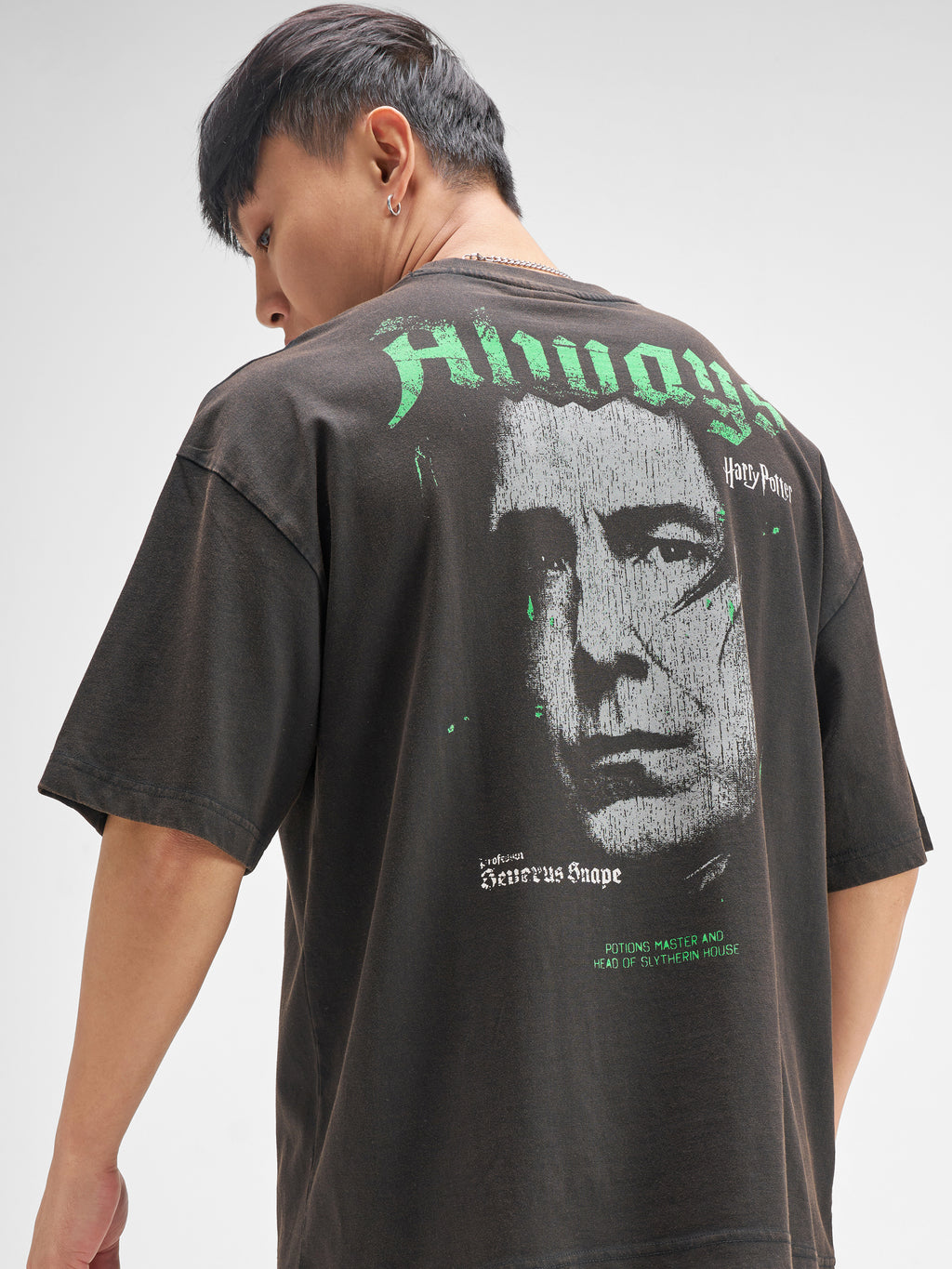 WB By Highlander Men Black Harry Potter Printed Round Neck Oversized Fit T-Shirt - Black - Image 1