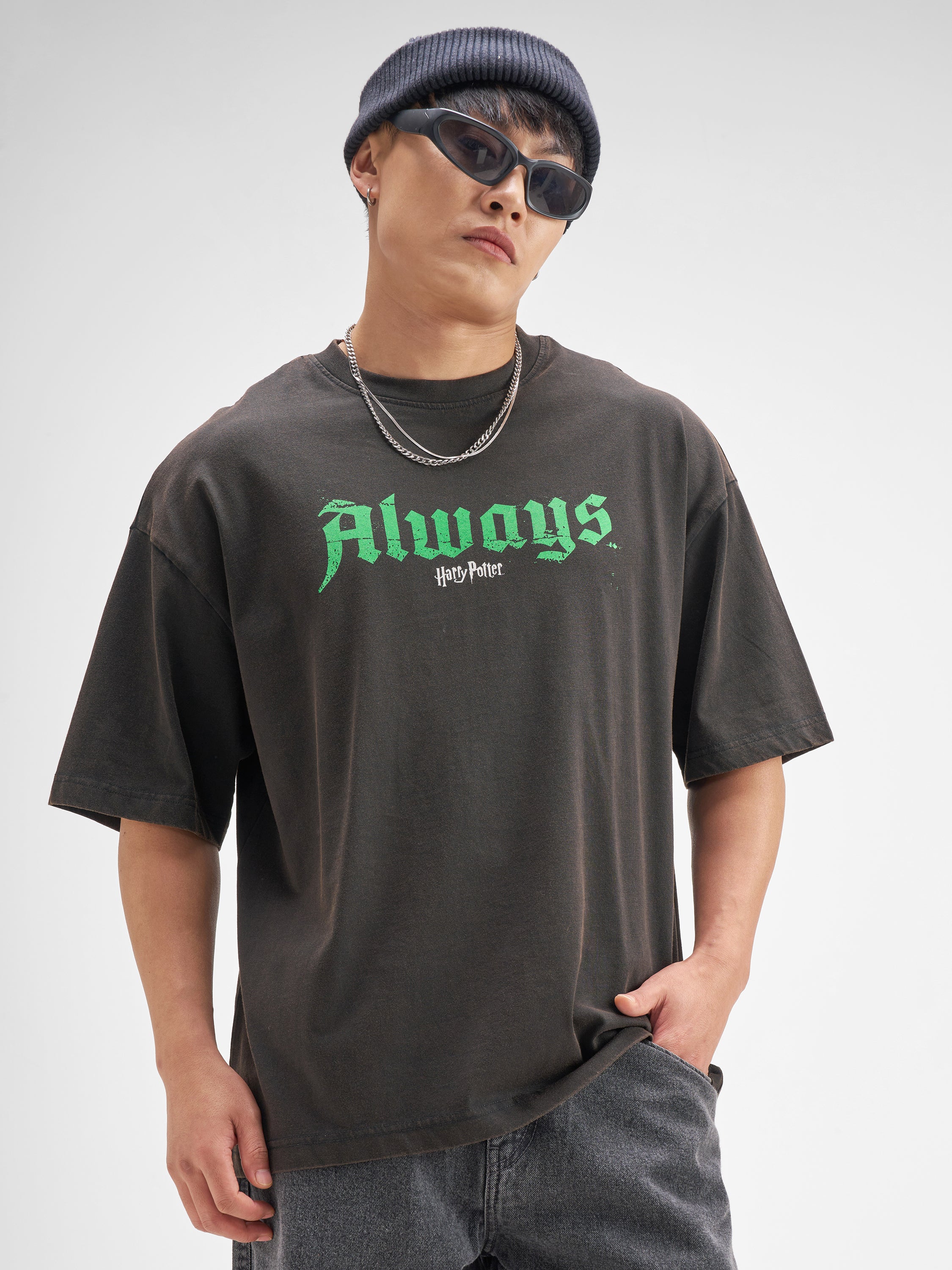 WB By Highlander Men Black Harry Potter Printed Round Neck Oversized Fit T-Shirt - Black - Image 3