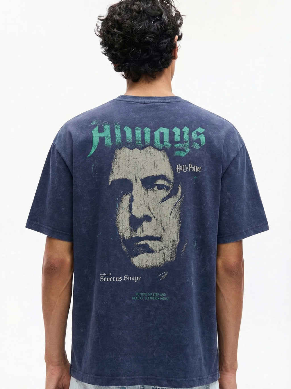WB By Highlander Men Navy Blue Harry Potter Harry Potter Printed Round Neck Oversized Fit T-Shirt - Navy Blue - Image 3