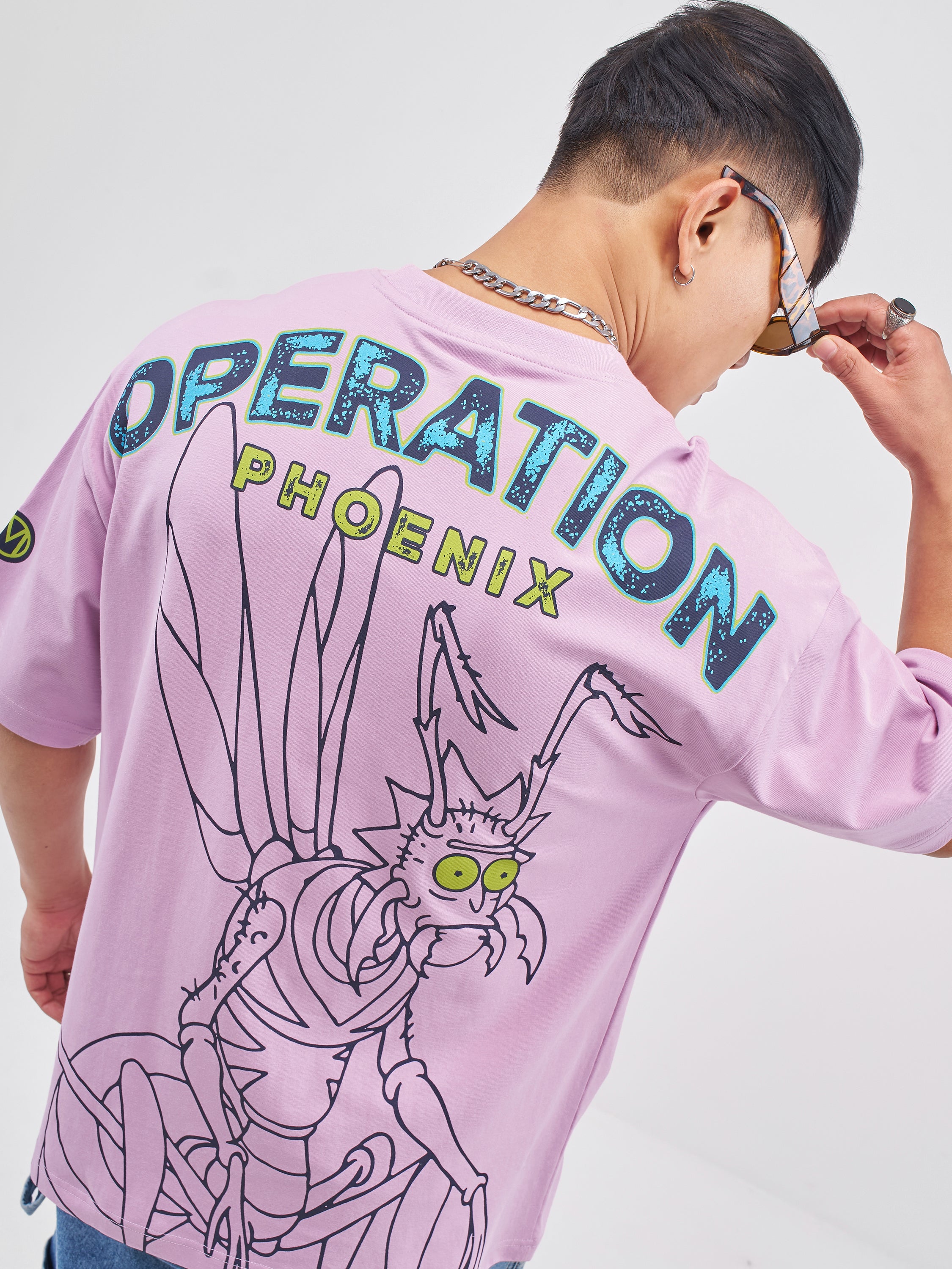 Highlander Men Lavender Rick And Morty Printed Round Neck Oversized Fit T-Shirt - Lavender - Image 1