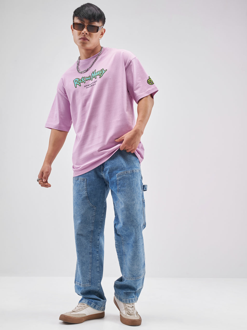 Highlander Men Lavender Rick And Morty Printed Round Neck Oversized Fit T-Shirt - Lavender - Image 2