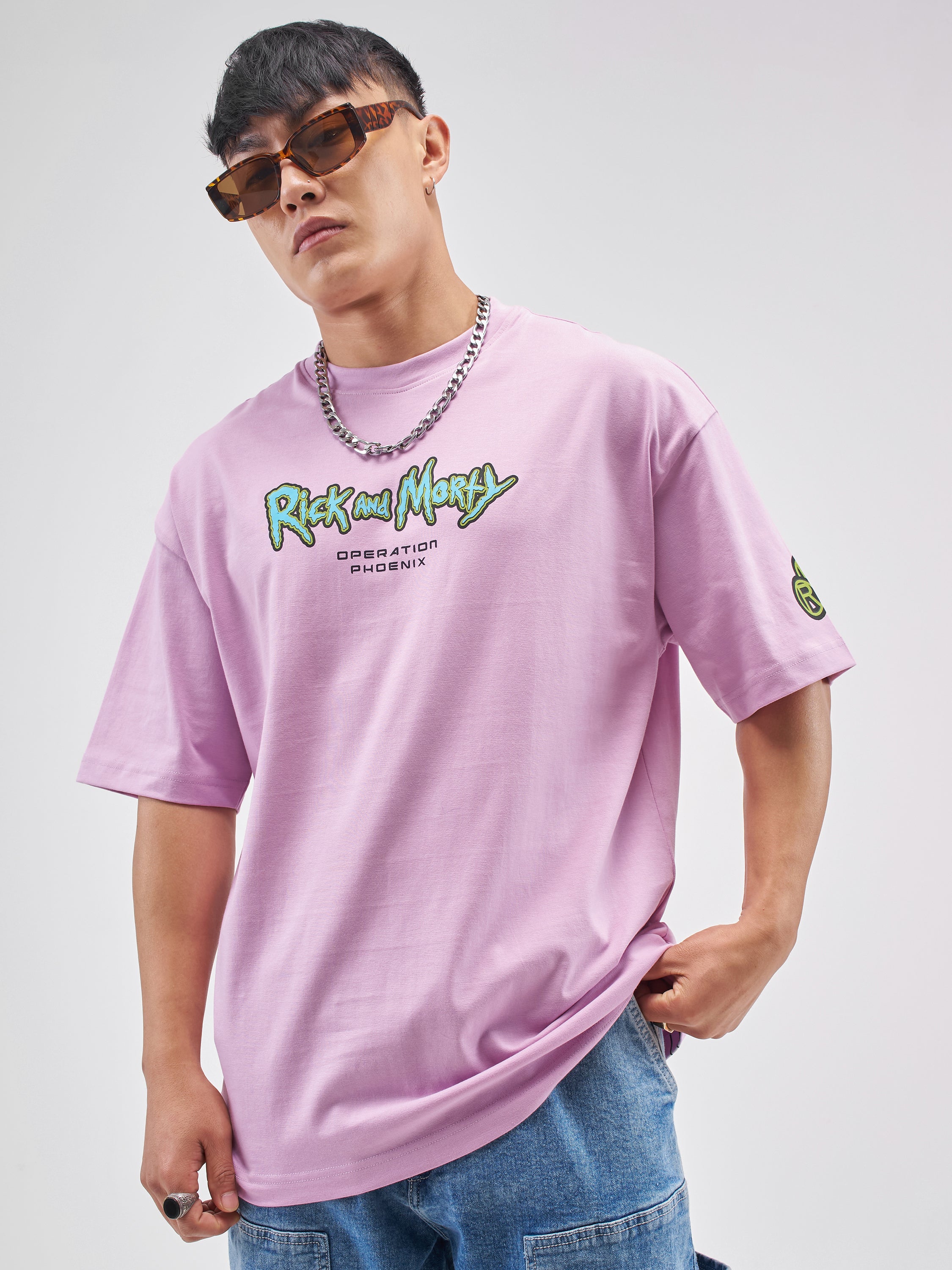 Highlander Men Lavender Rick And Morty Printed Round Neck Oversized Fit T-Shirt - Lavender - Image 3