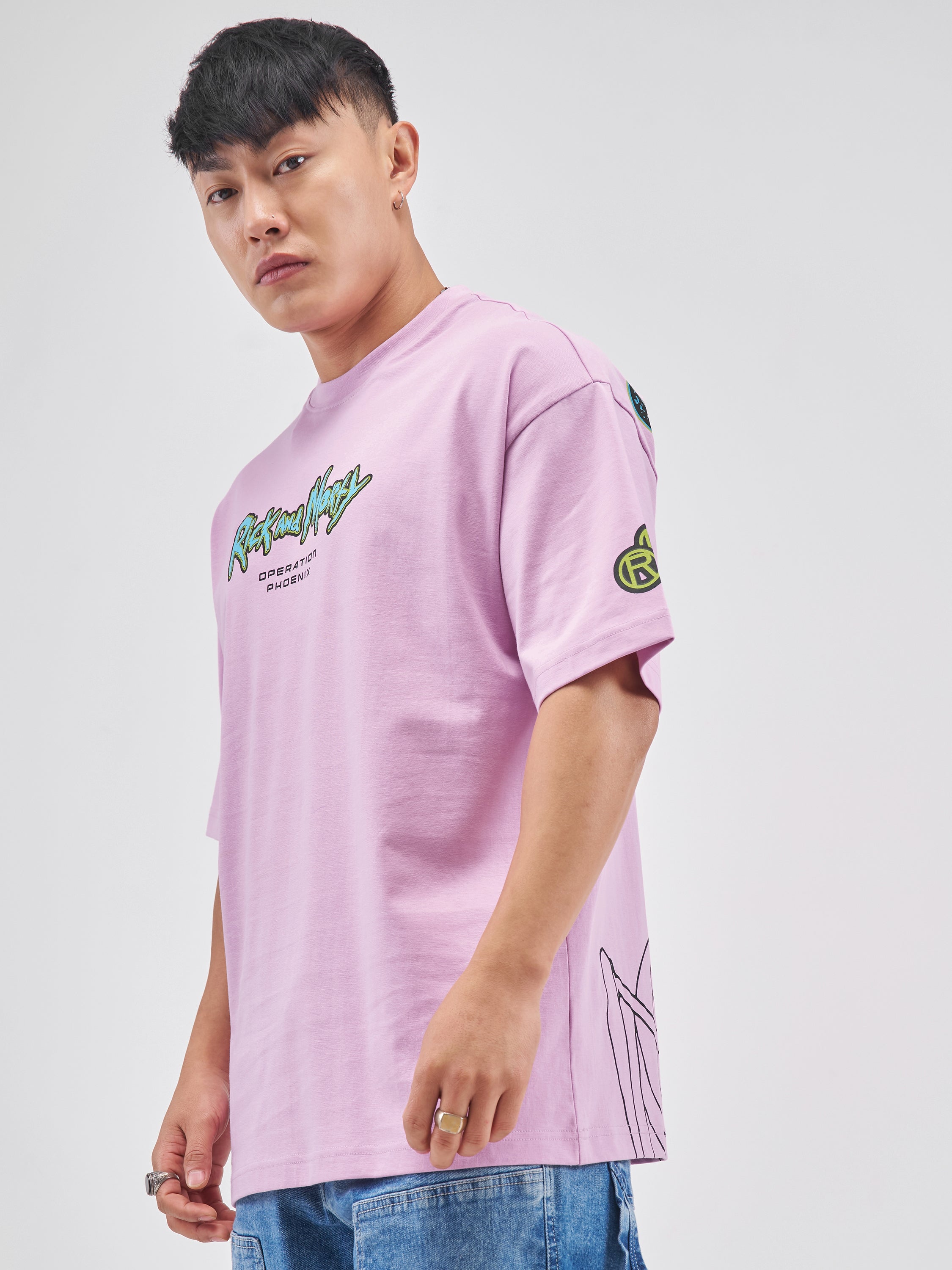 Highlander Men Lavender Rick And Morty Printed Round Neck Oversized Fit T-Shirt - Lavender - Image 4