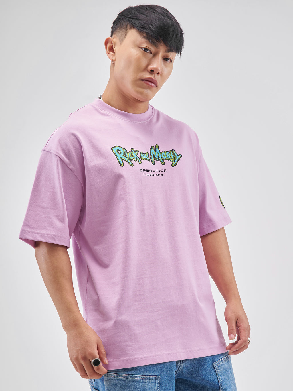 Highlander Men Lavender Rick And Morty Printed Round Neck Oversized Fit T-Shirt - Lavender - Image 6