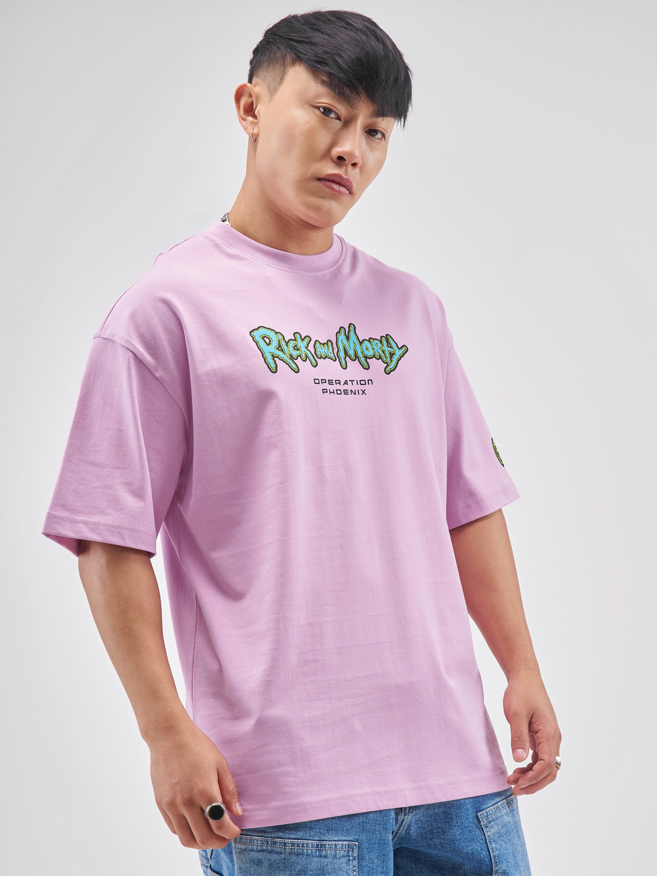 Highlander Men Lavender Rick And Morty Printed Round Neck Oversized Fit T-Shirt - Lavender - Image 6