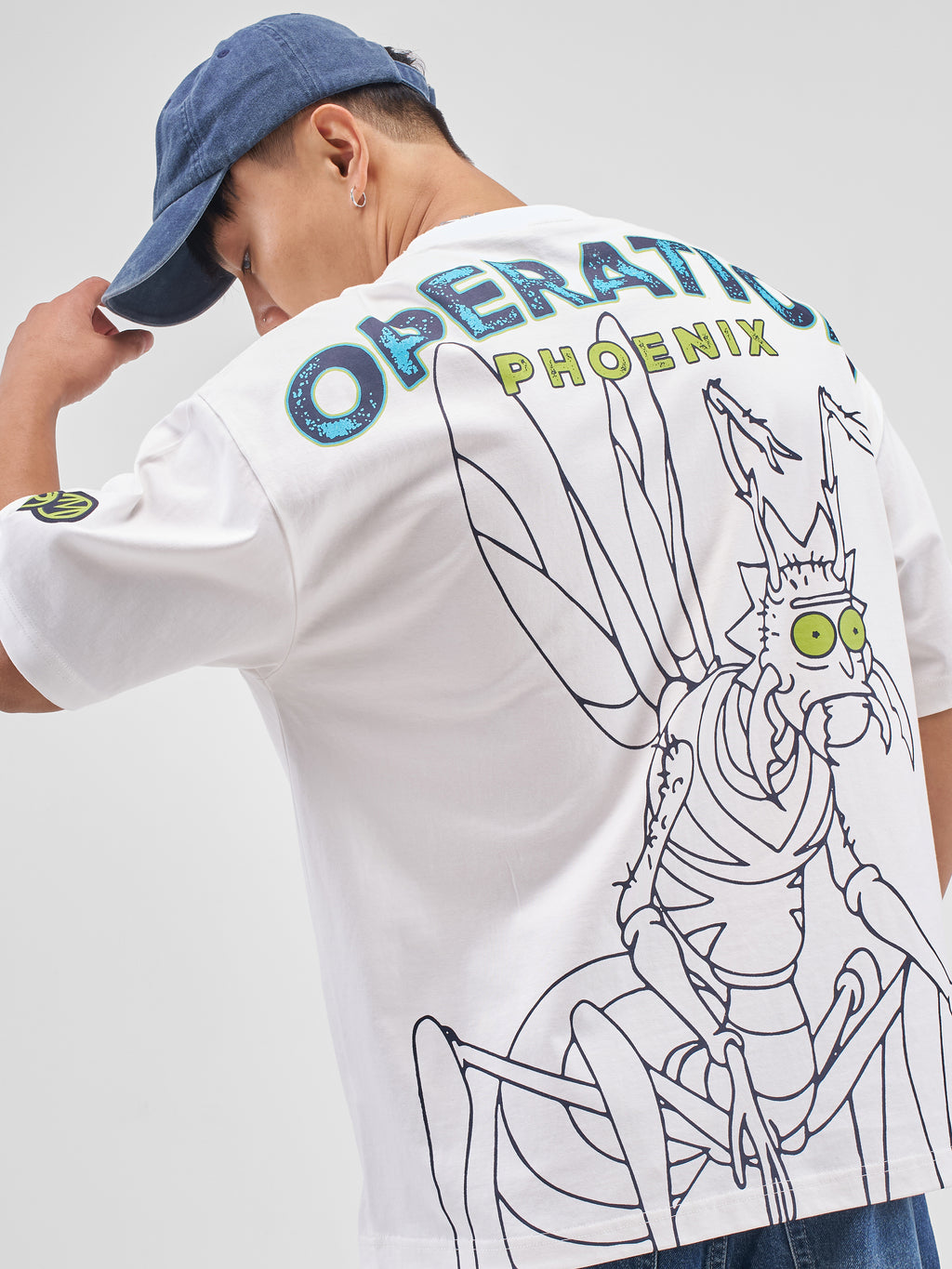Highlander Men White Rick And Morty Printed Round Neck Oversized Fit T-Shirt - White - Image 1