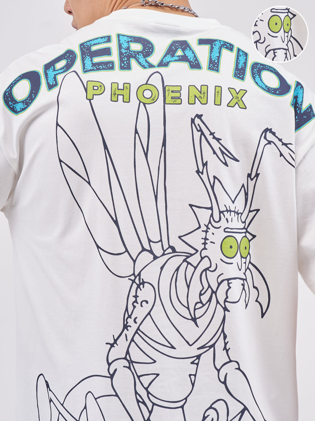 Highlander Men White Rick And Morty Printed Round Neck Oversized Fit T-Shirt - White - Image 5