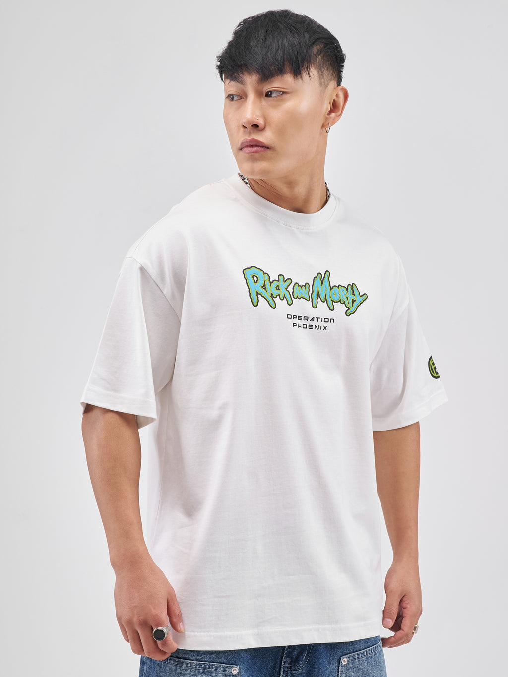 Highlander Men White Rick And Morty Printed Round Neck Oversized Fit T-Shirt - White - Image 6