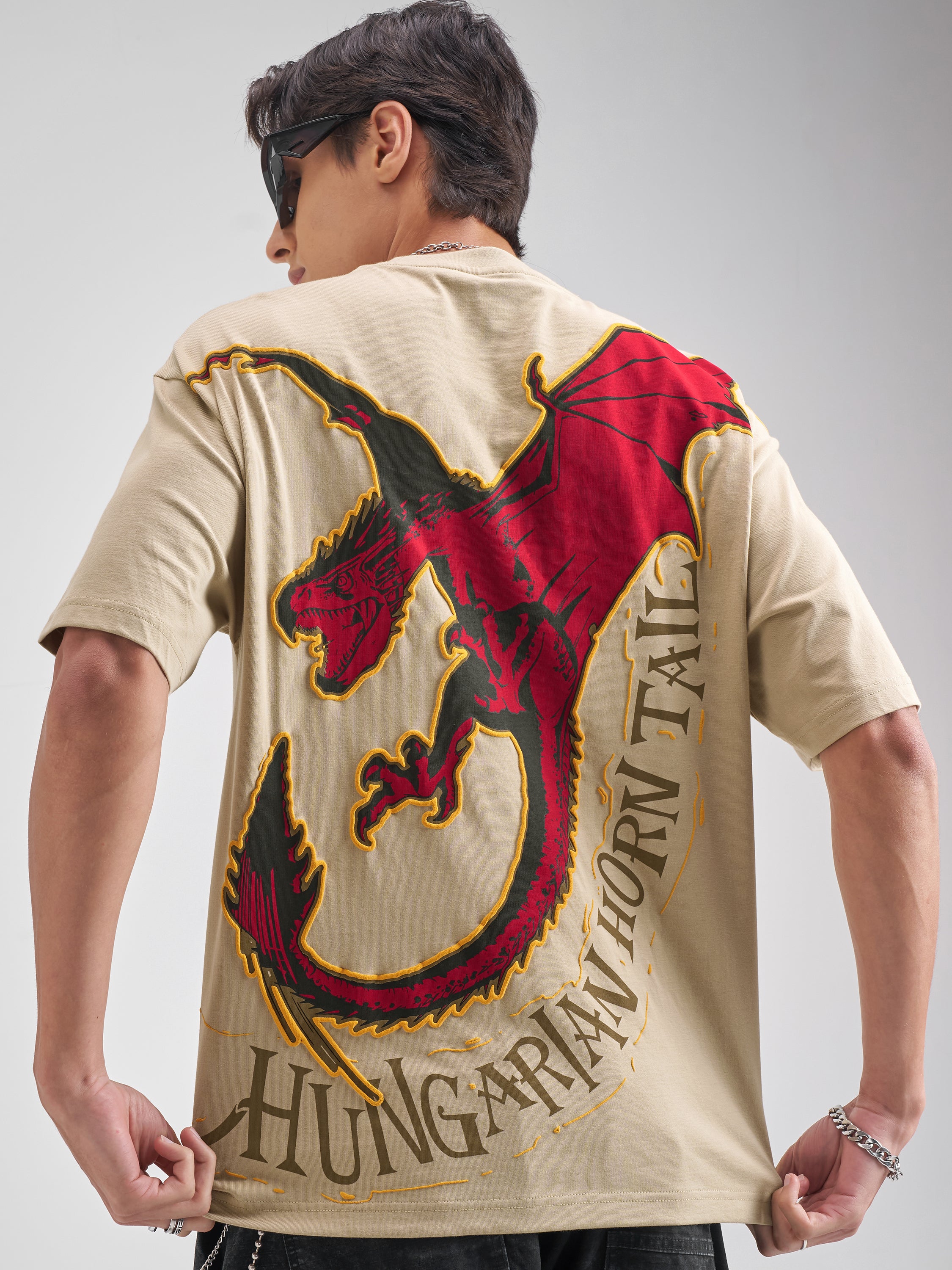 WB By Highlander Men Beige Hungarian Horntail Printed Round Neck T-Shirt - Beige - Image 3