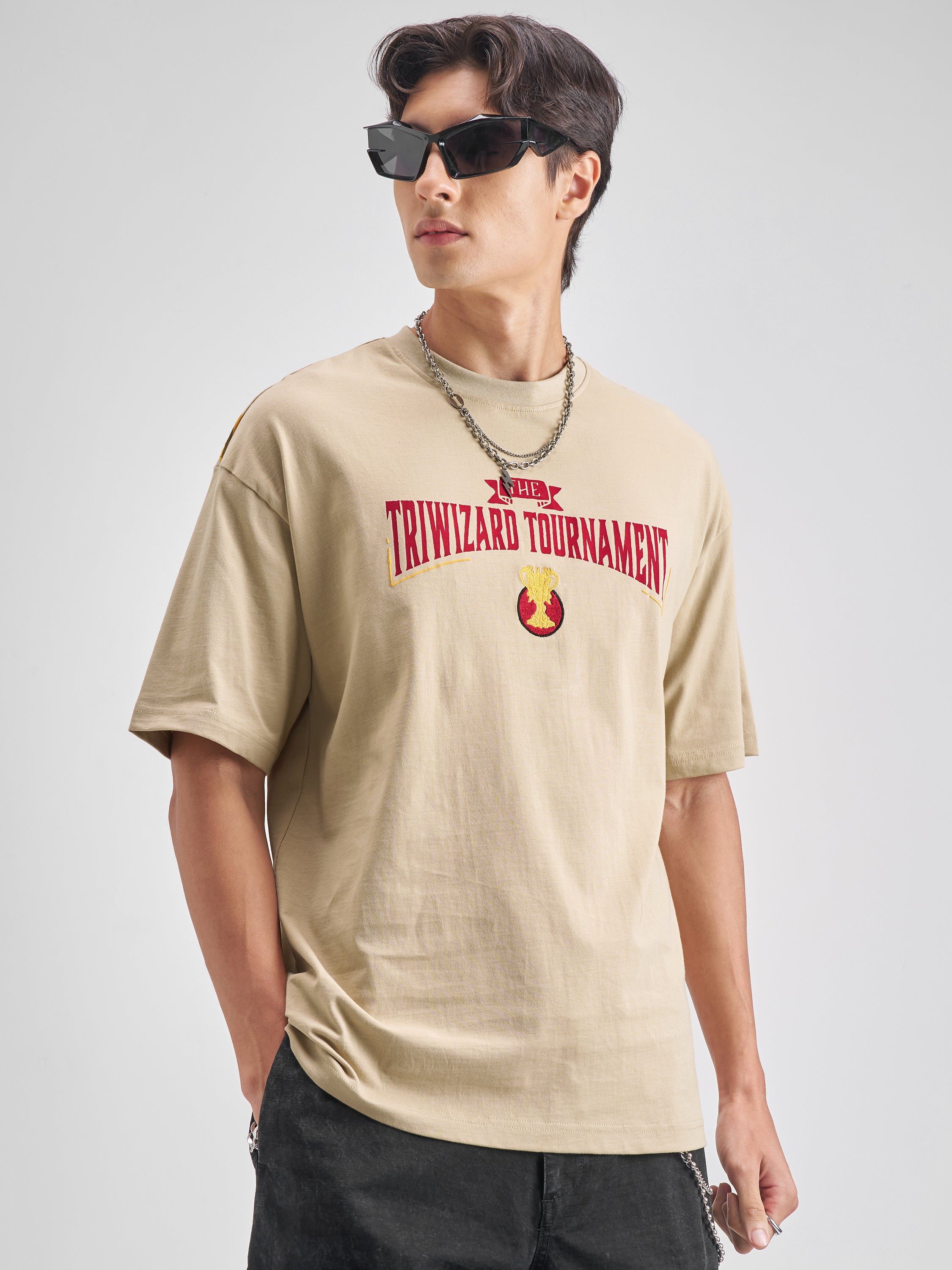 WB By Highlander Men Beige Hungarian Horntail Printed Round Neck T-Shirt - Beige - Image 8