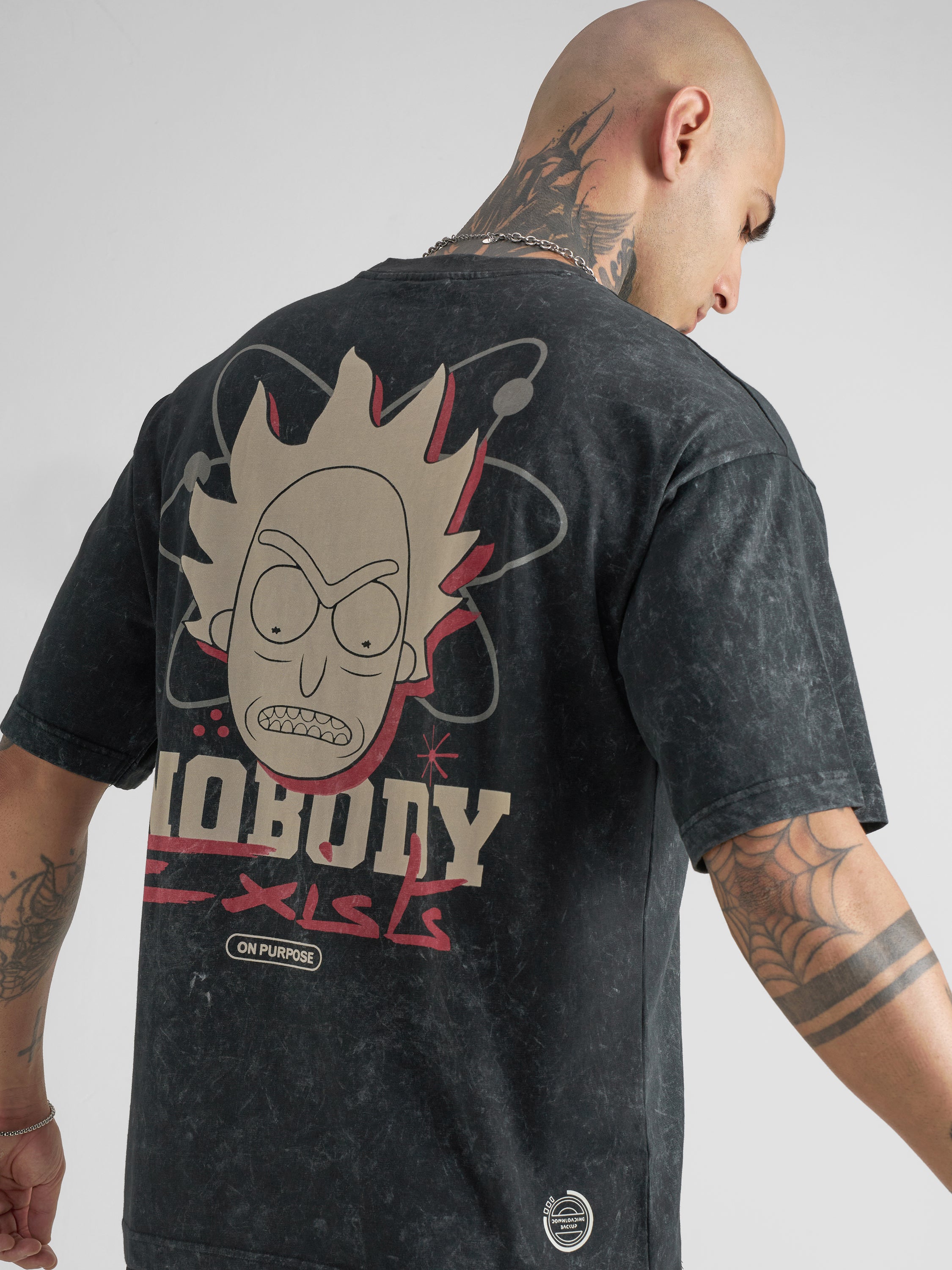 WB By Highlander Men Black Rick And Morty Printed Round Neck Oversized Fit T-Shirt - Black - Image 1
