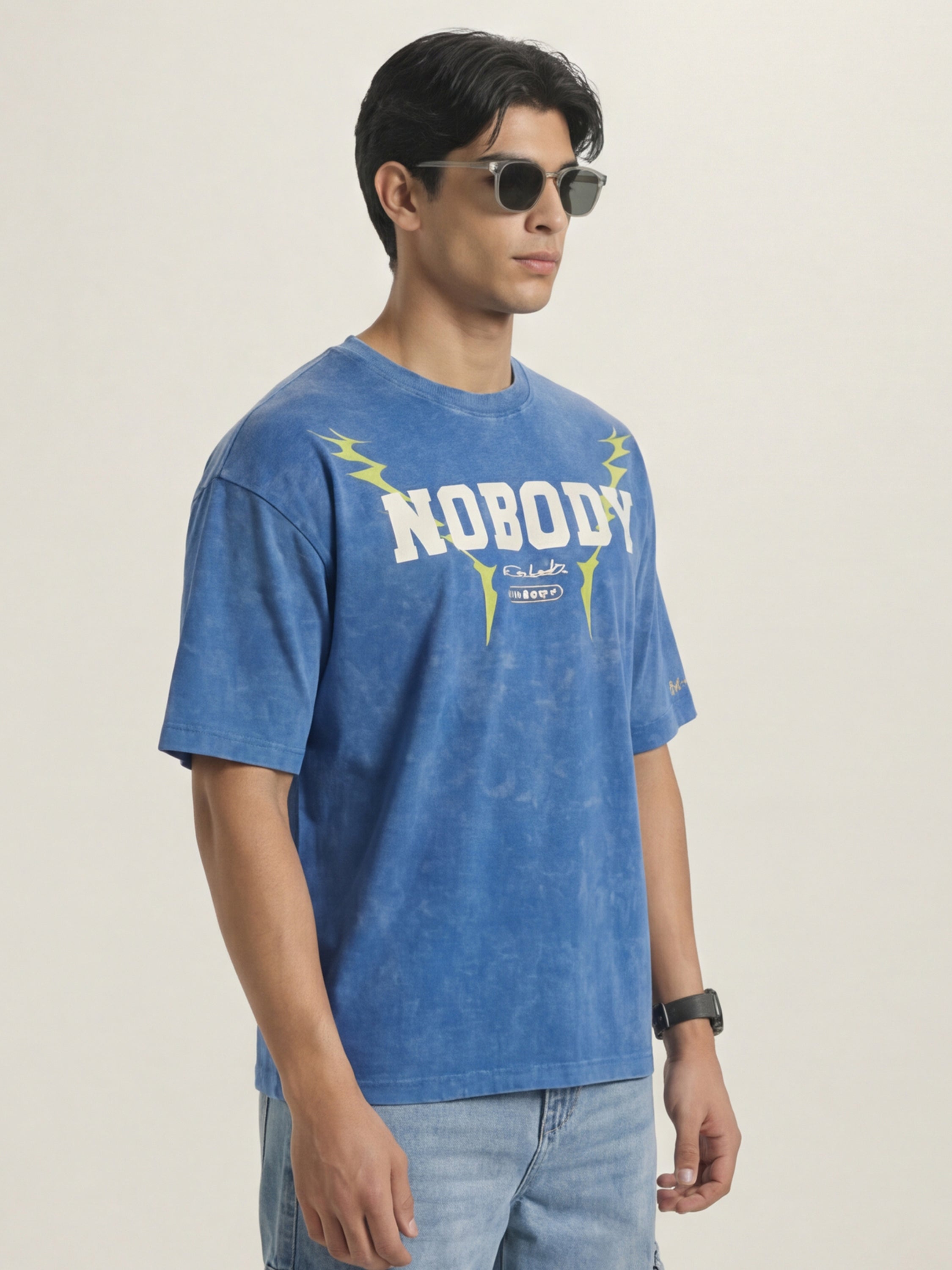Highlander Men Blue Printed Round Neck Oversized Fit T-Shirt - Blue - Image 7