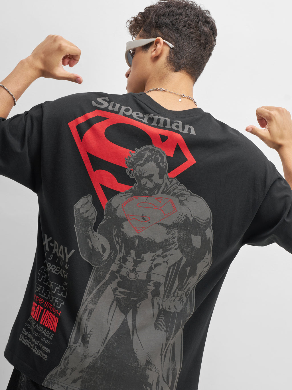 DC By Highlander Men Black Superman Printed Round Neck Oversized Fit T-Shirt - Black - Image 1