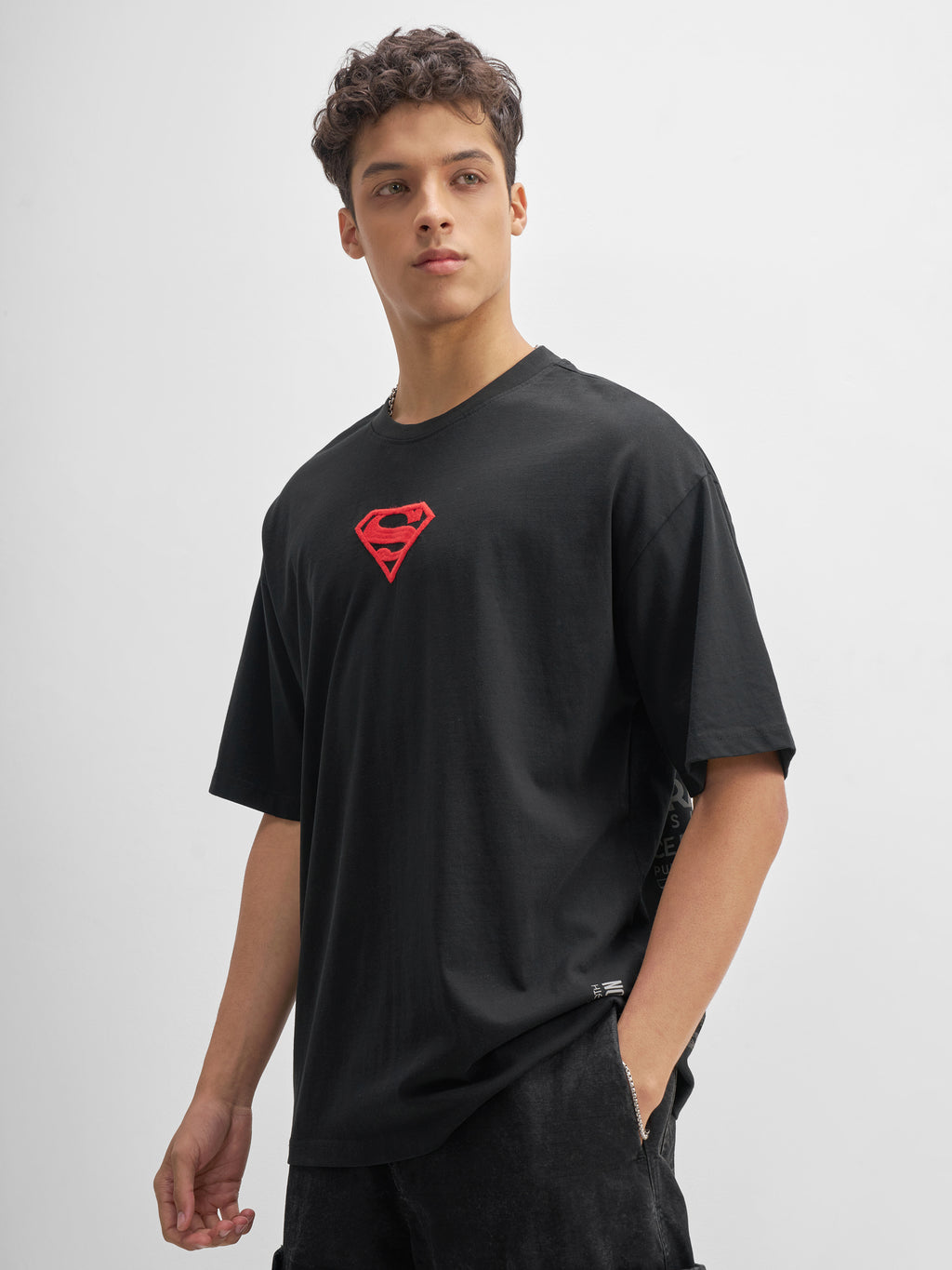 DC By Highlander Men Black Superman Printed Round Neck Oversized Fit T-Shirt - Black - Image 4
