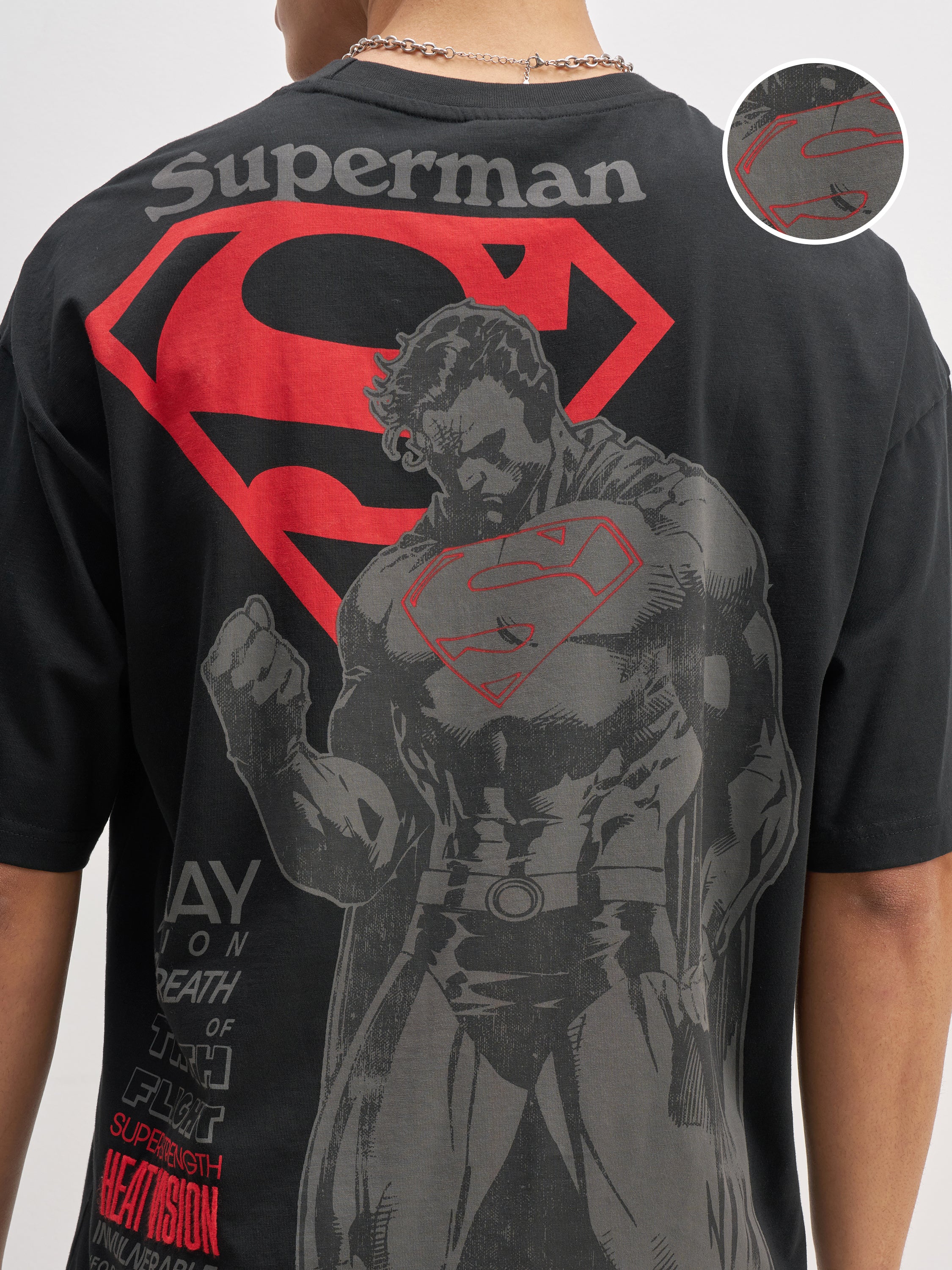 DC By Highlander Men Black Superman Printed Round Neck Oversized Fit T-Shirt - Black - Image 5