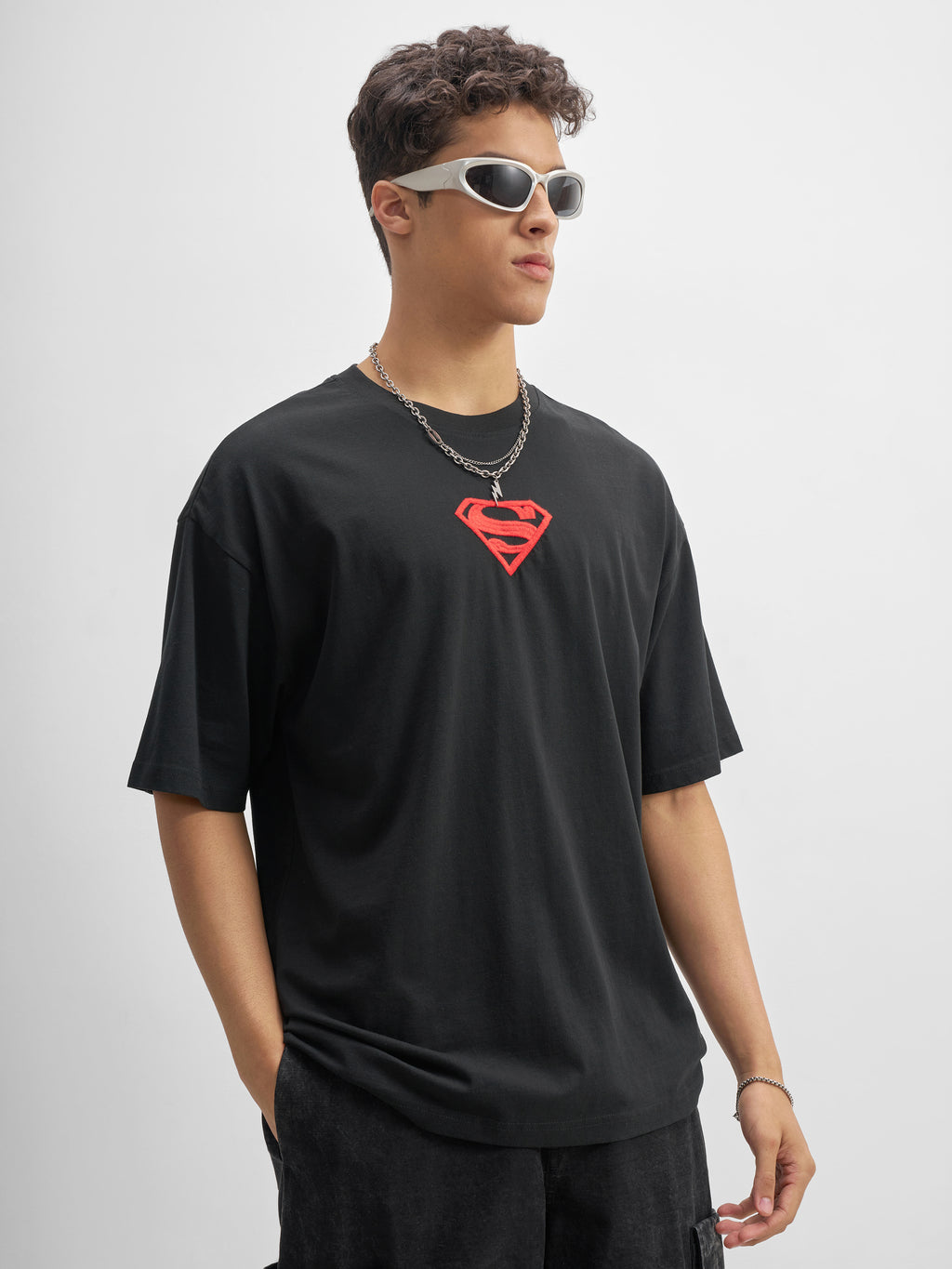 DC By Highlander Men Black Superman Printed Round Neck Oversized Fit T-Shirt - Black - Image 6