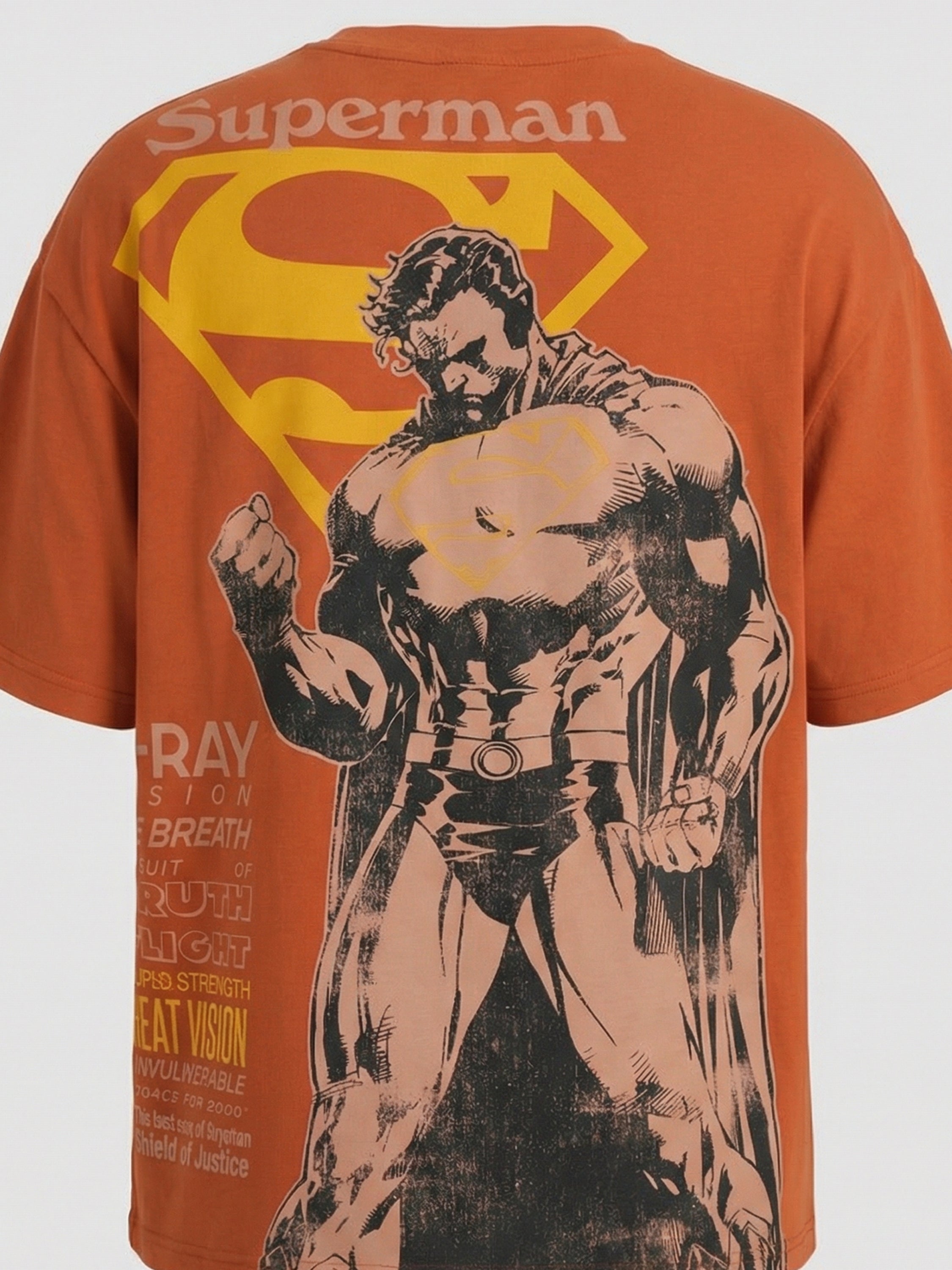 DC By Highlander Men Orange Superman Printed Round Neck Oversized Fit T-Shirt - Orange - Image 1