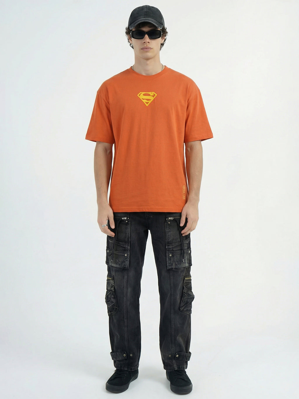 DC By Highlander Men Orange Superman Printed Round Neck Oversized Fit T-Shirt - Orange - Image 2